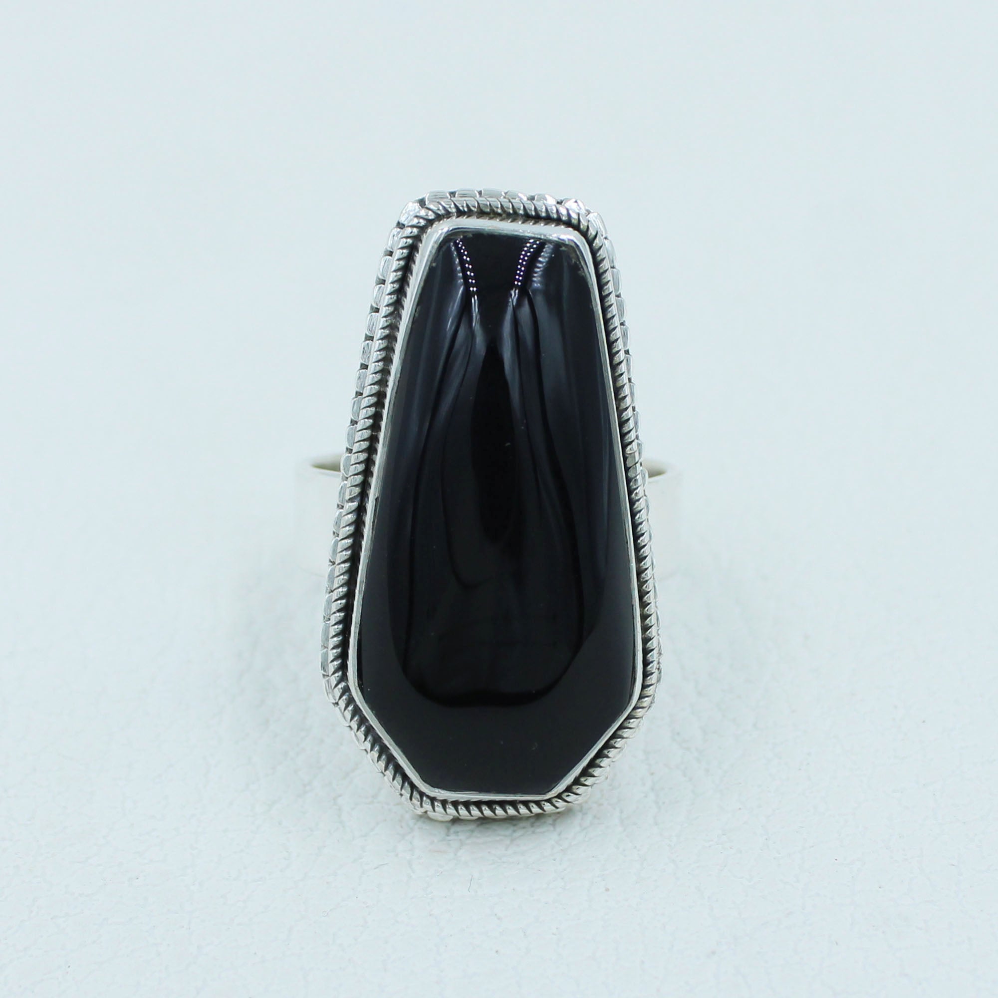 Black Onyx Sterling Silver Ring - Coffin Jewelry