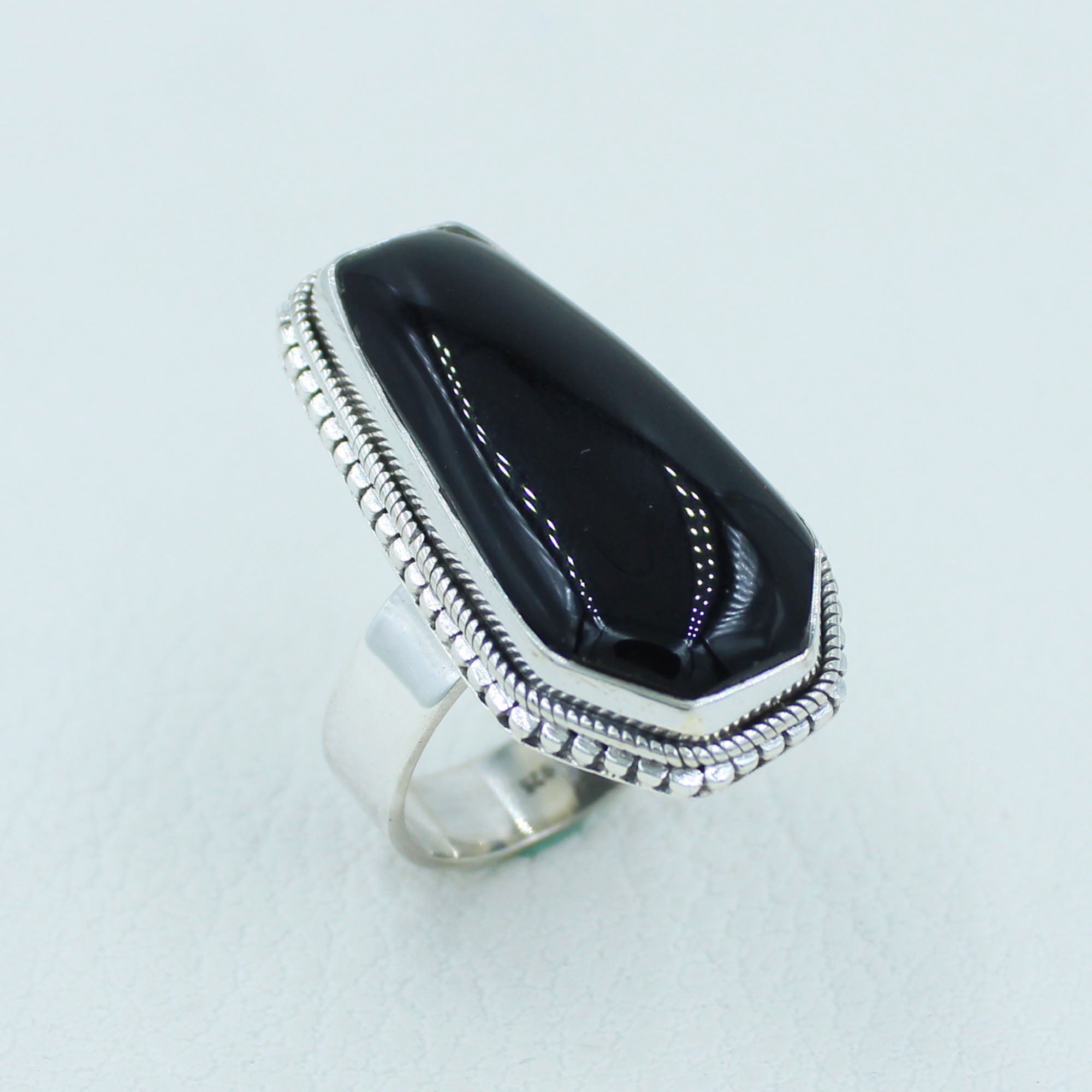 Black Onyx Sterling Silver Ring - Coffin Jewelry