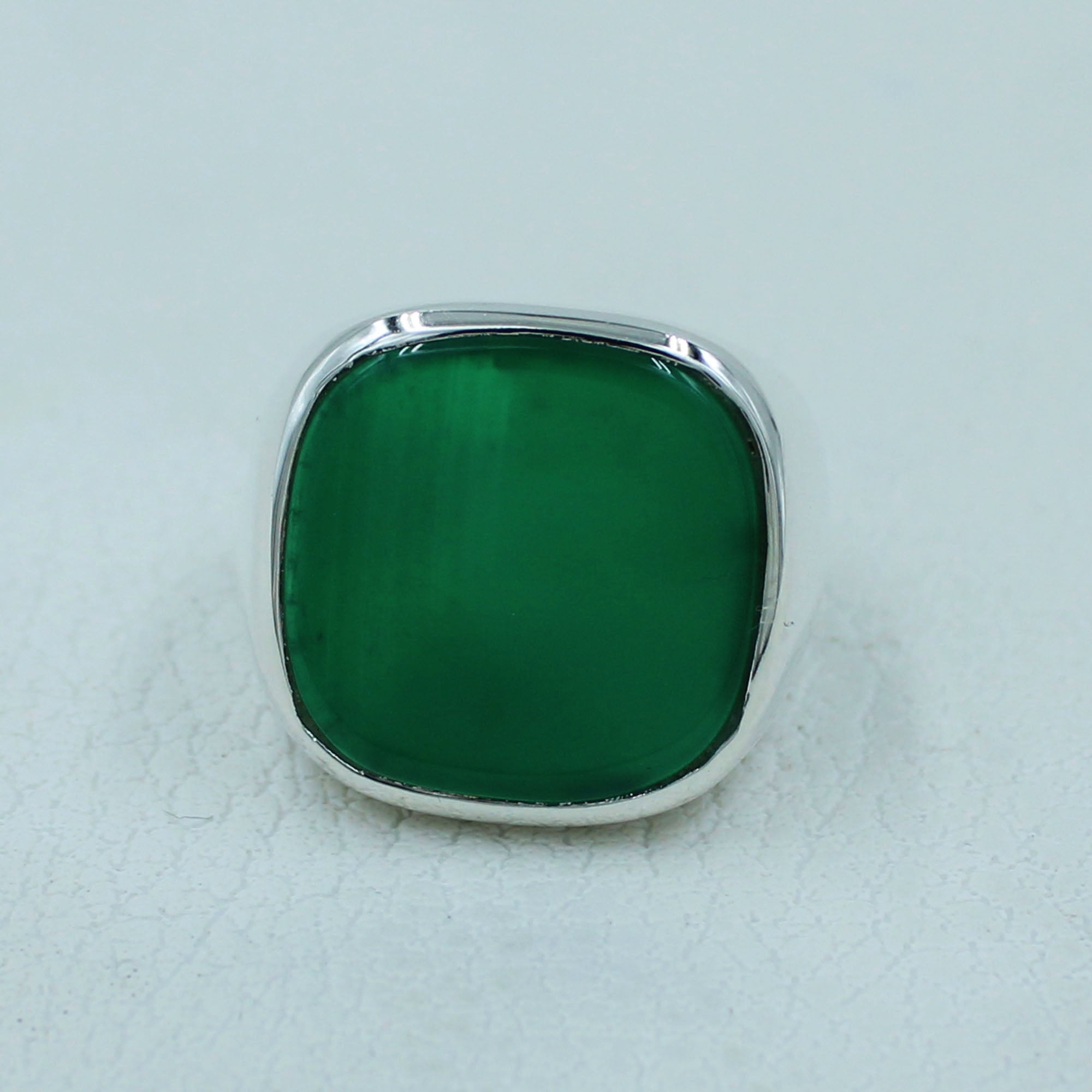 Green Onyx Silver Unisex Ring