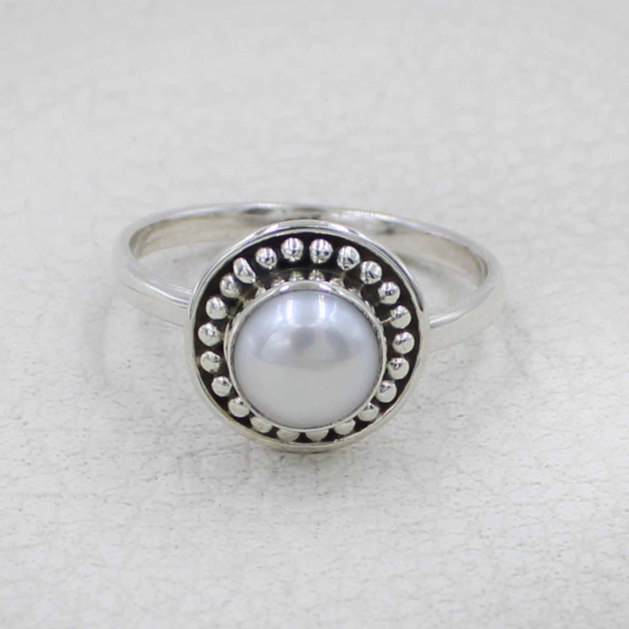 Handcrafted Sterling Silver Ring with Pearl