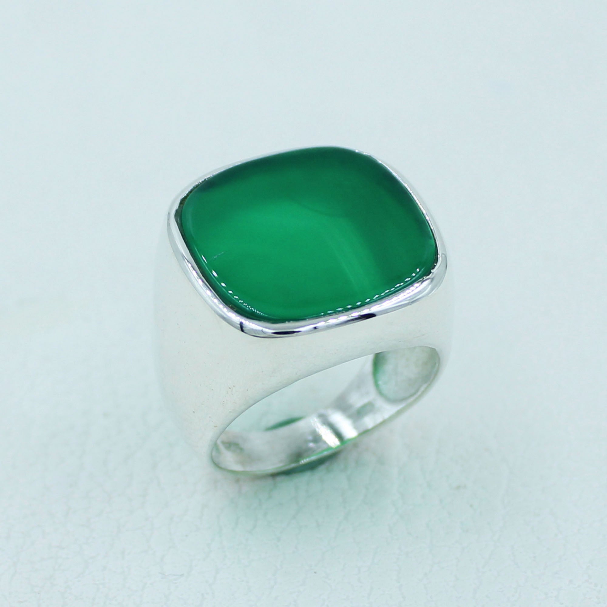 Green Onyx Silver Unisex Ring