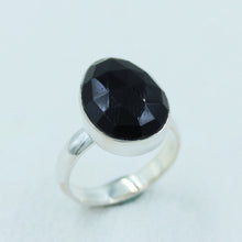 Black Spinal Checkerboard Cut Silver Ring