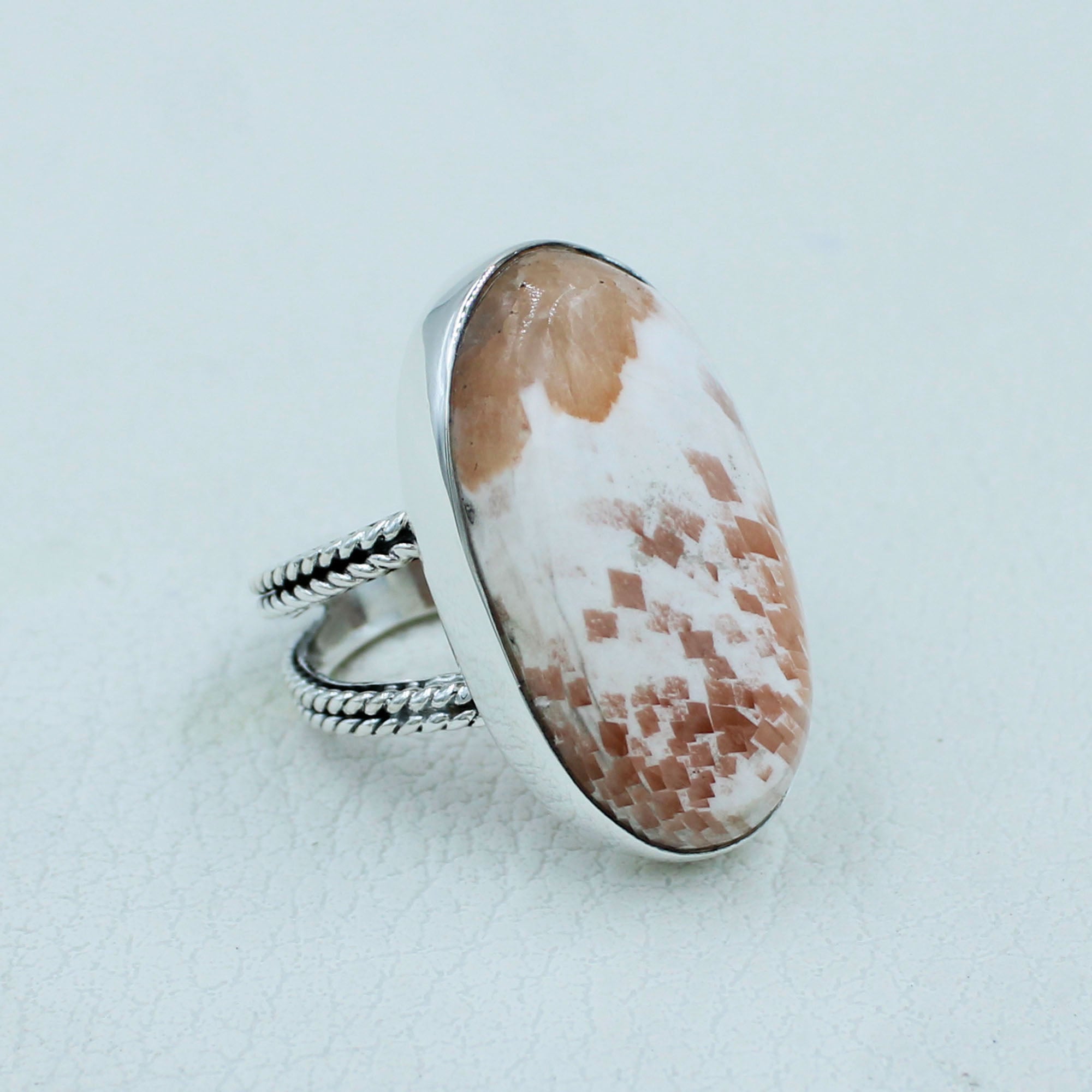 925 Sterling Silver Pink Scolecite Ring