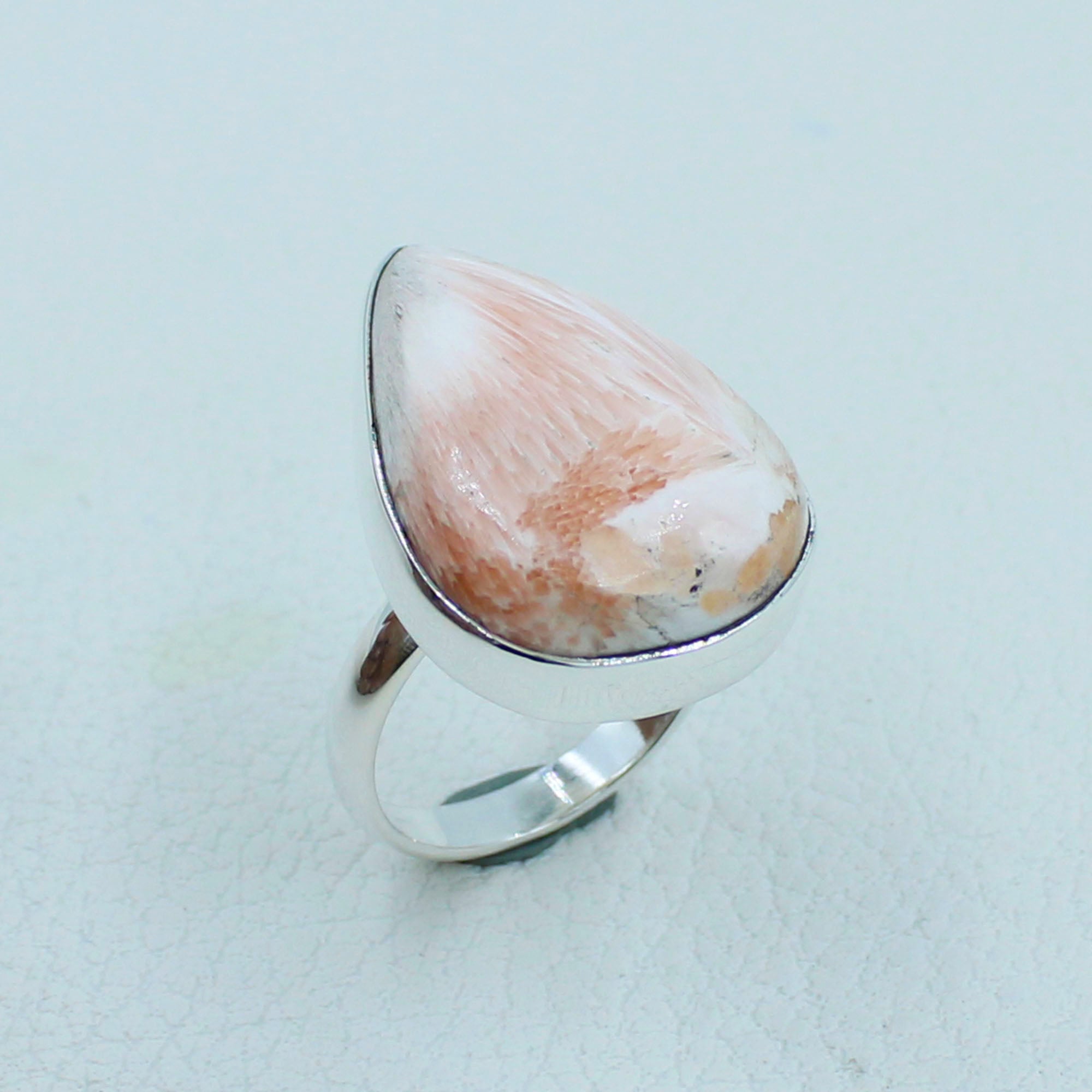 Pink Scolecite Cabochon Silver Ring