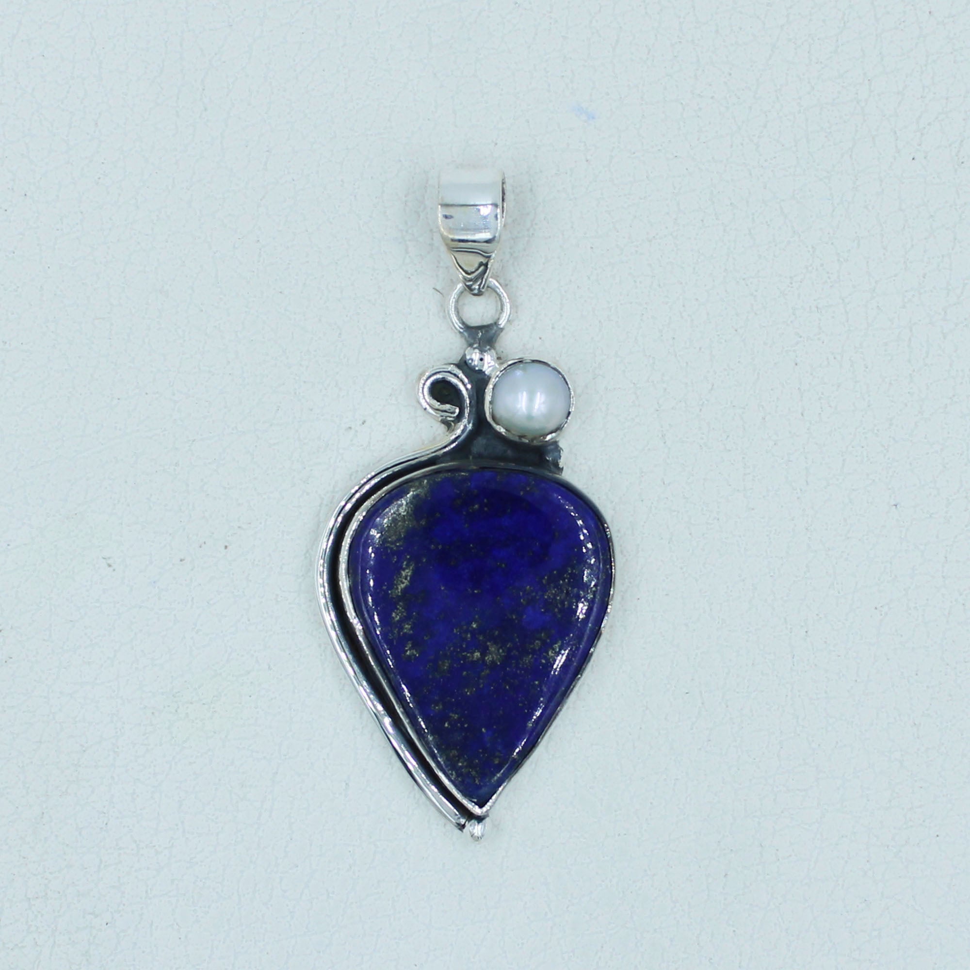 Blue Lapis Lazuli, Pearl Sterling Silver Pendant