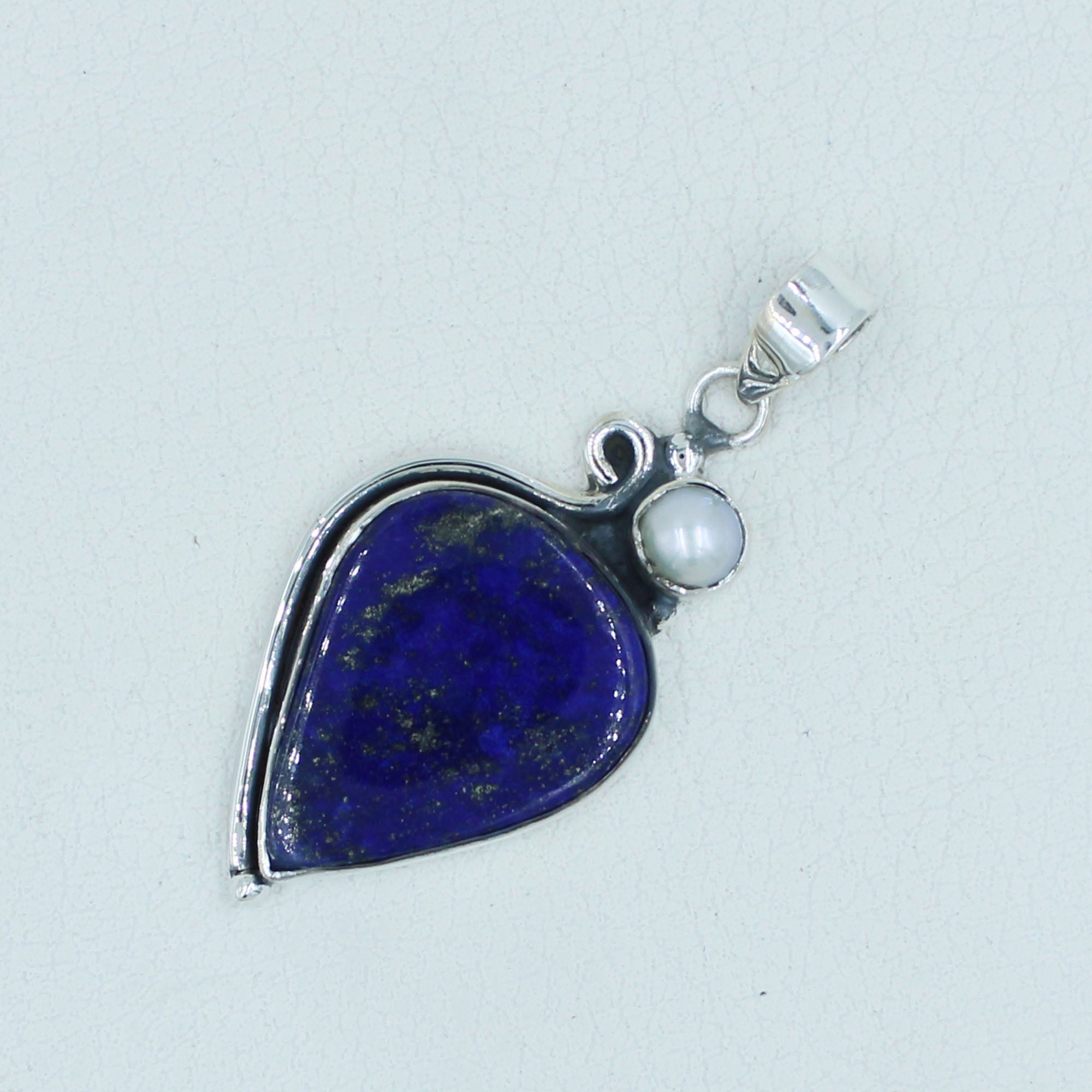 Blue Lapis Lazuli, Pearl Sterling Silver Pendant