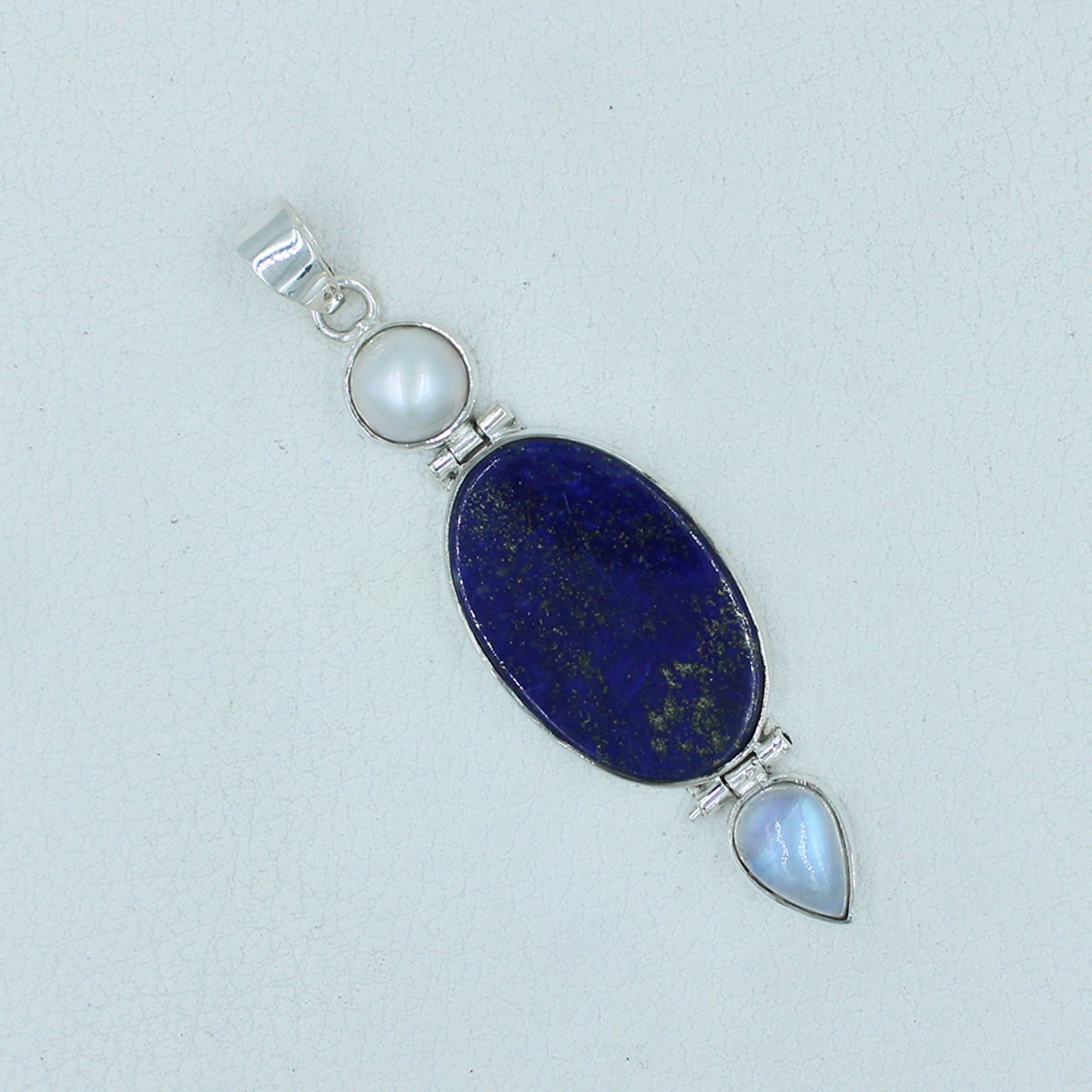 Lapis Lazuli, Moonstone & Pearl Sterling Silver Pendant