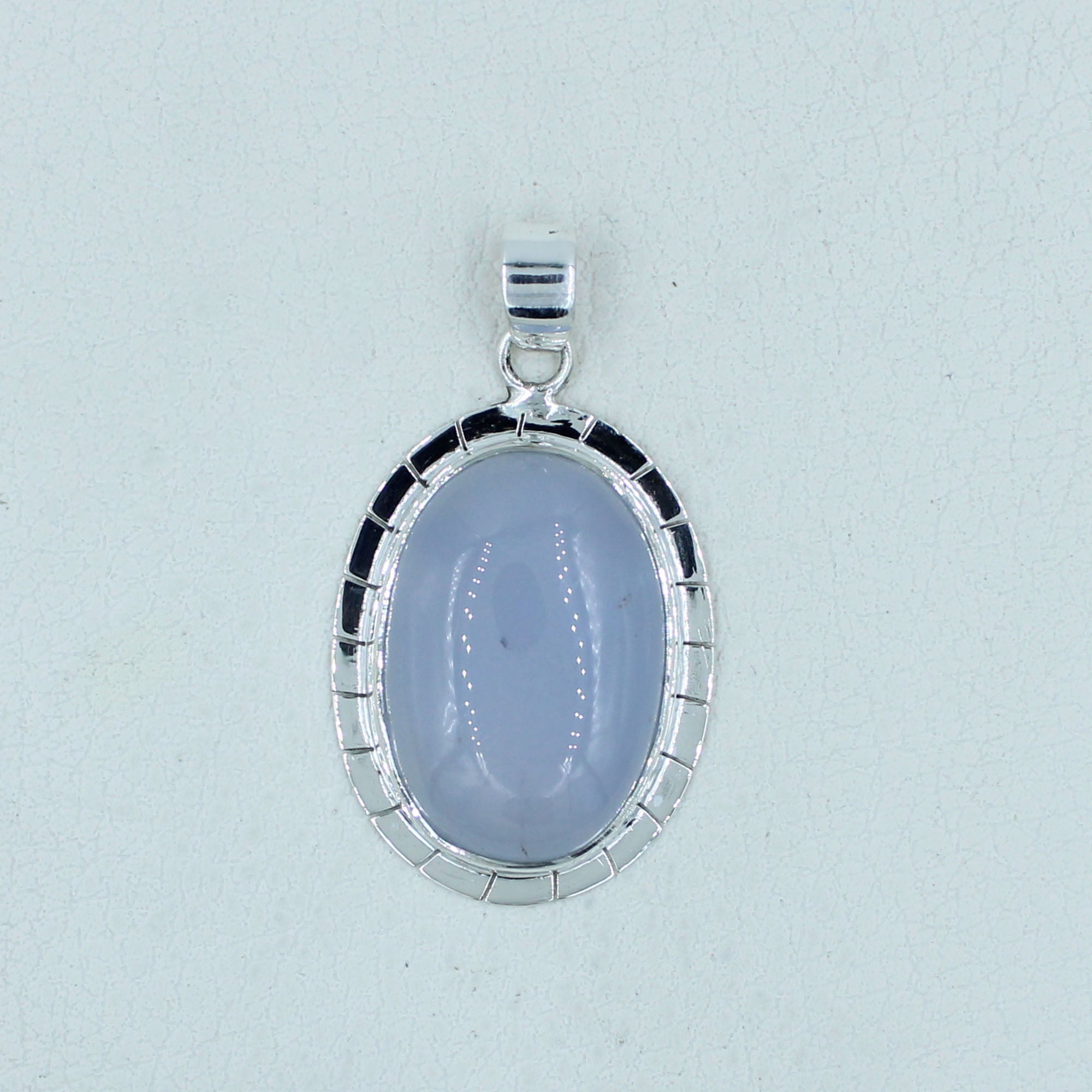Natural Blue Chalcedony Silver Pendant