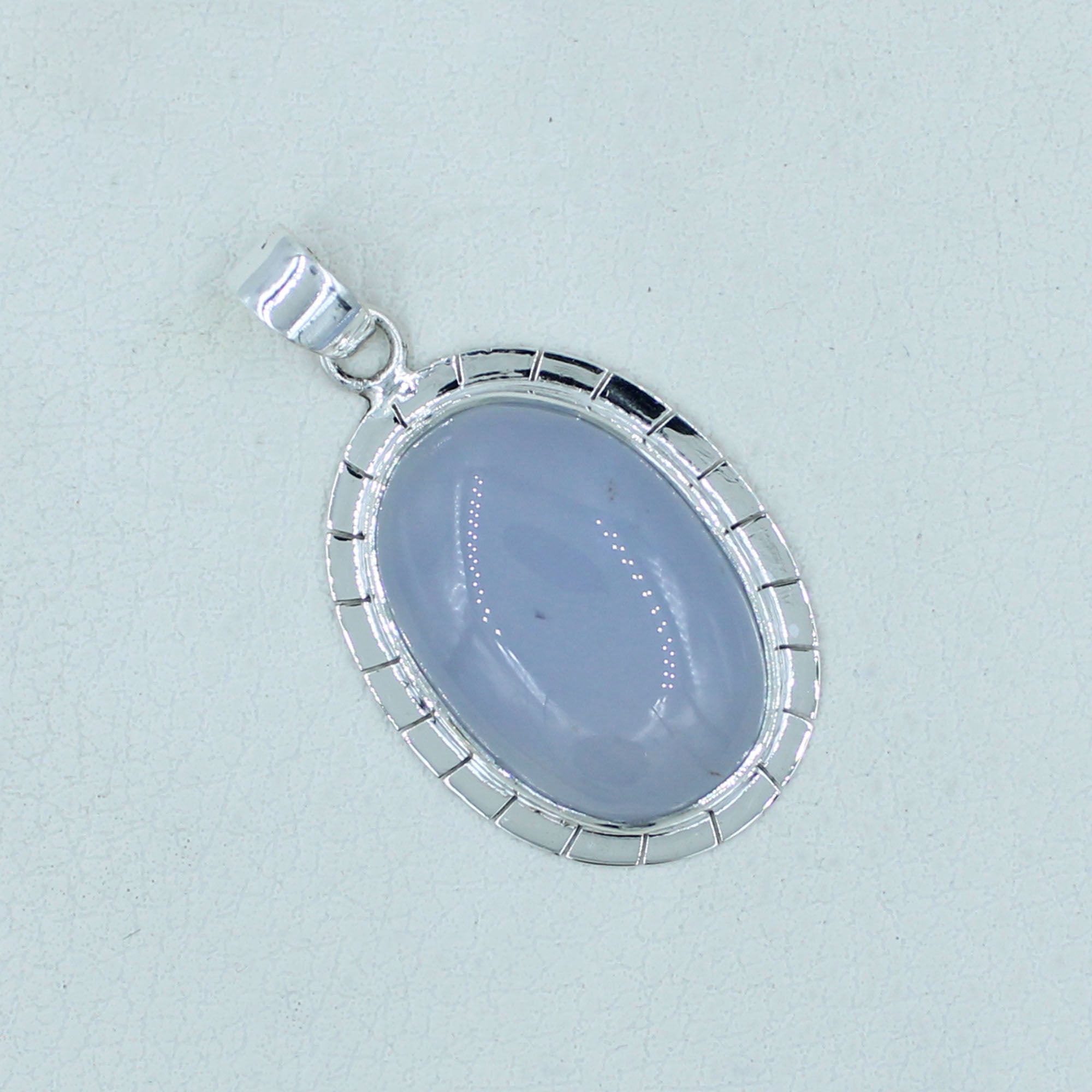 Natural Blue Chalcedony Silver Pendant