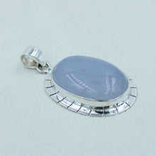 Natural Blue Chalcedony Silver Pendant
