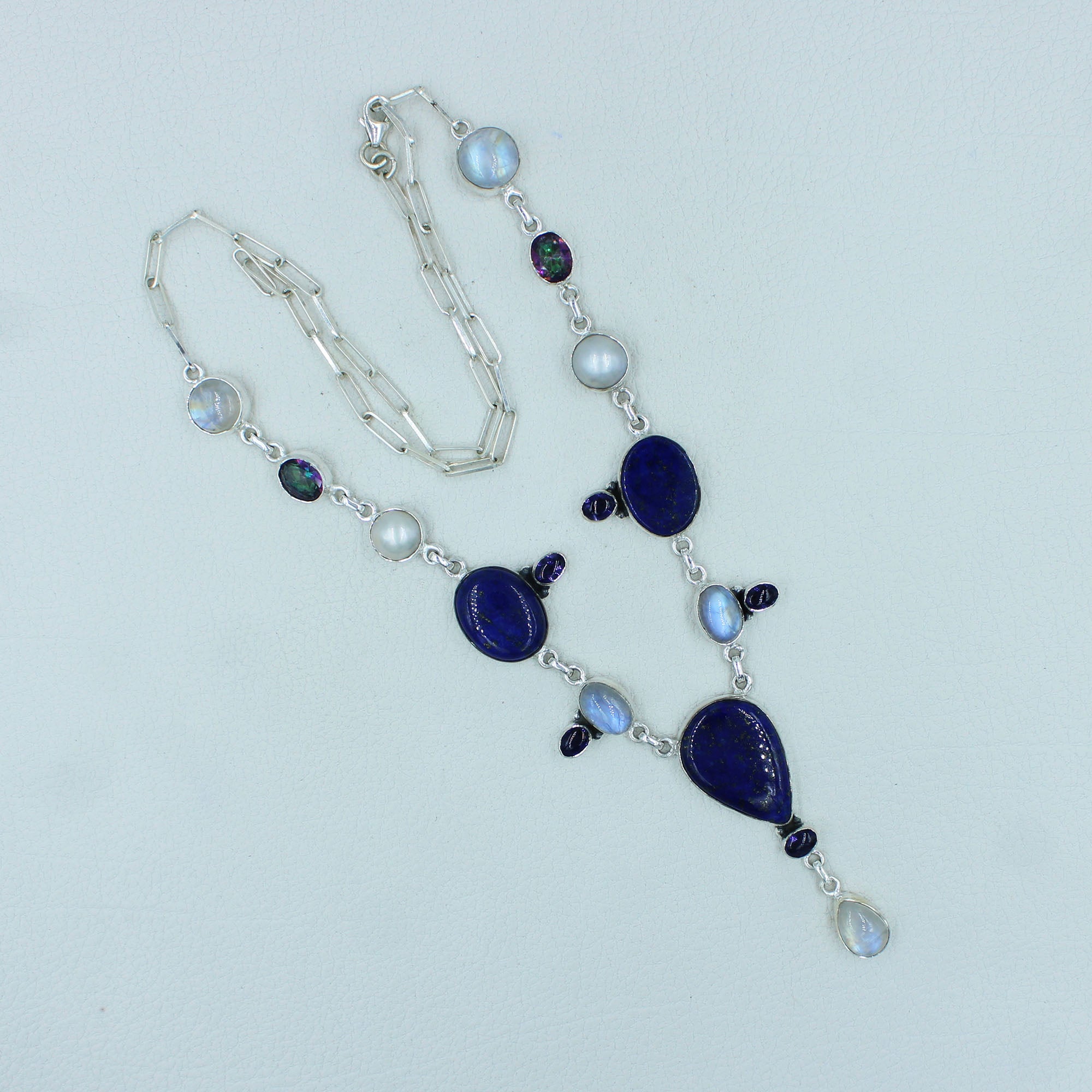 925 Silver Lapis Lazuli & Moonstone Diamond Necklace