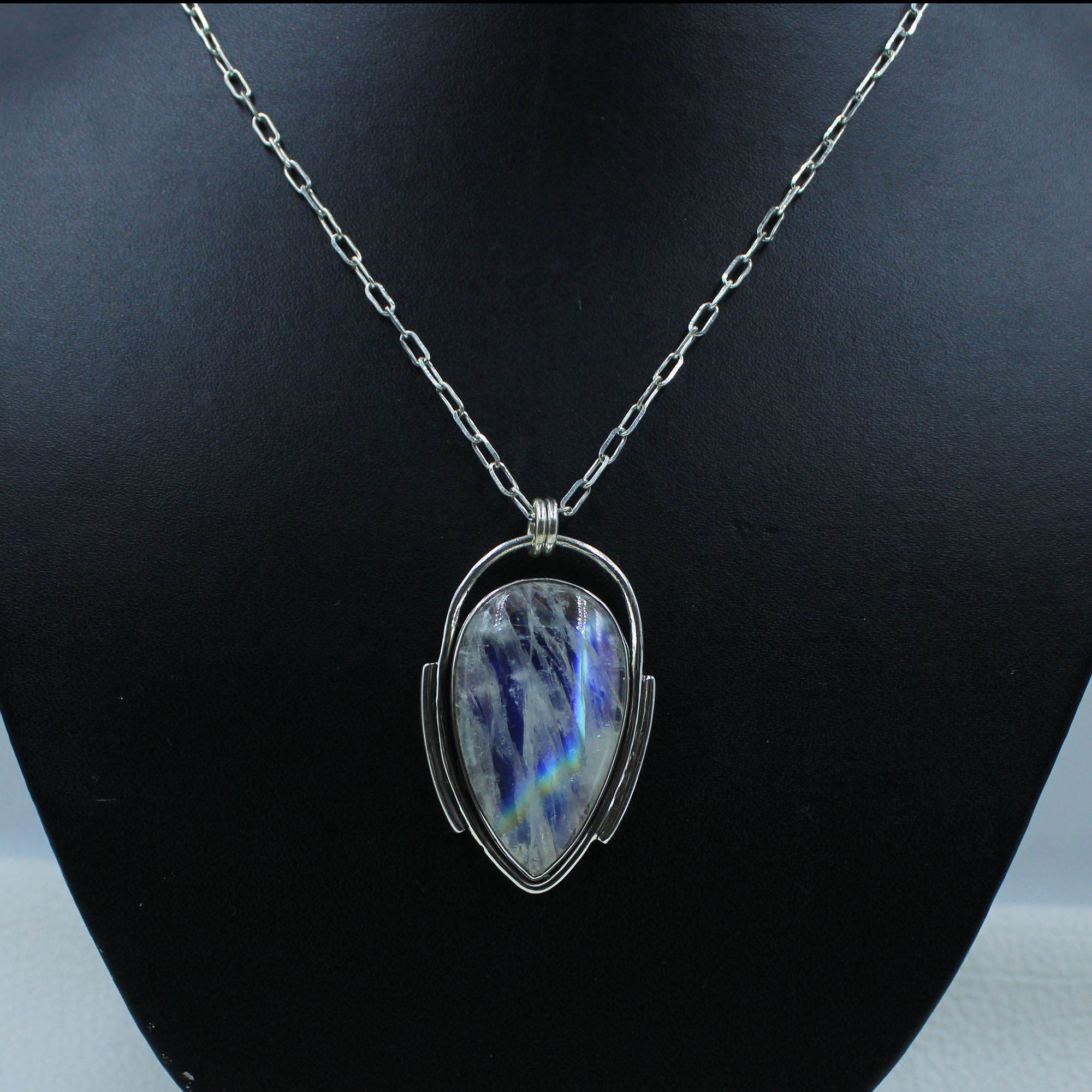 Vibrant flash Moonstone Handmade Silver Necklace