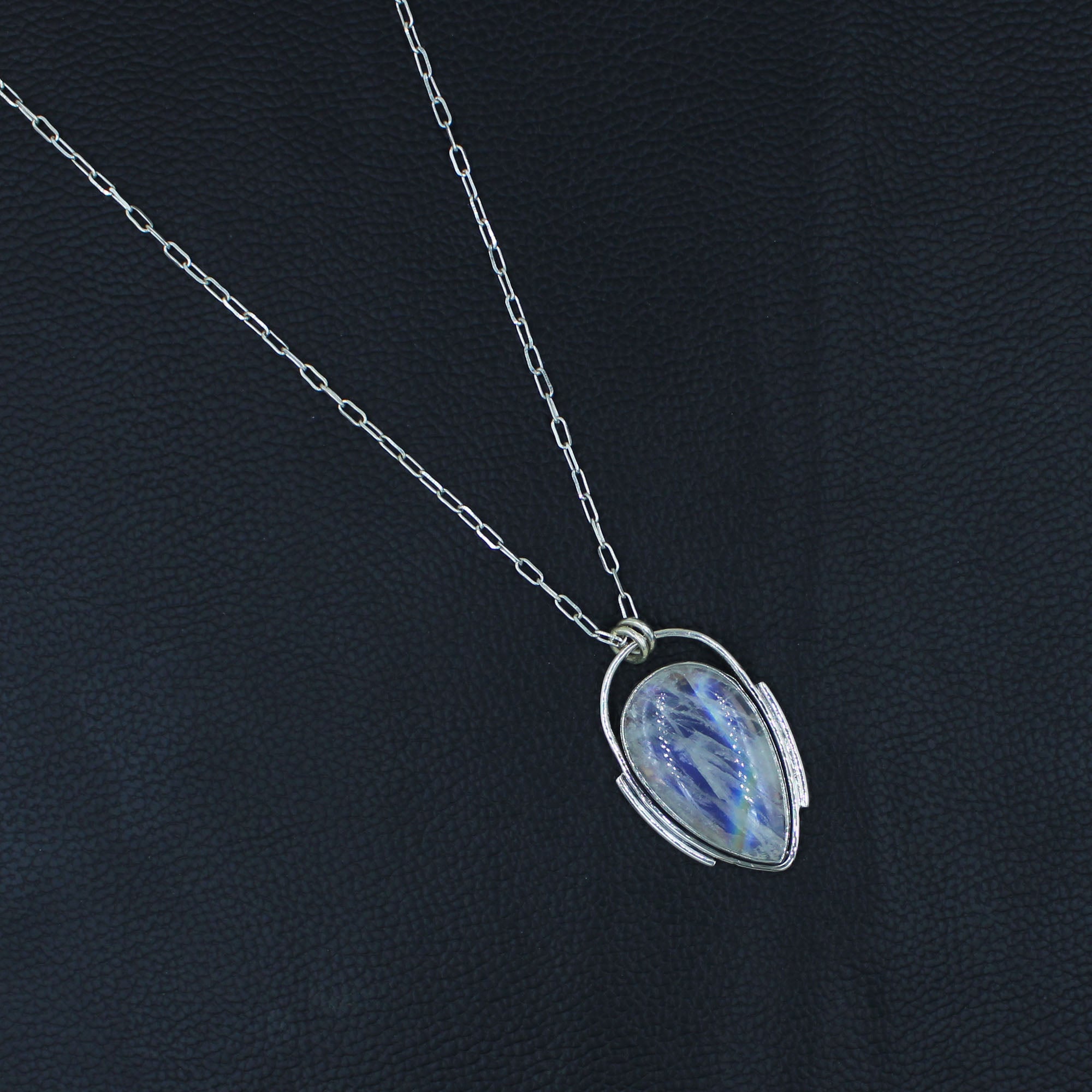 Vibrant flash Moonstone Handmade Silver Necklace