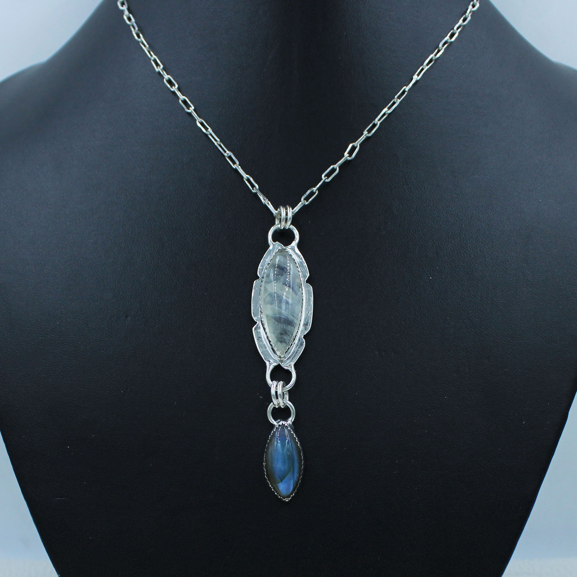 Blue Labradorite and Labradorite Sterling Silver Necklace