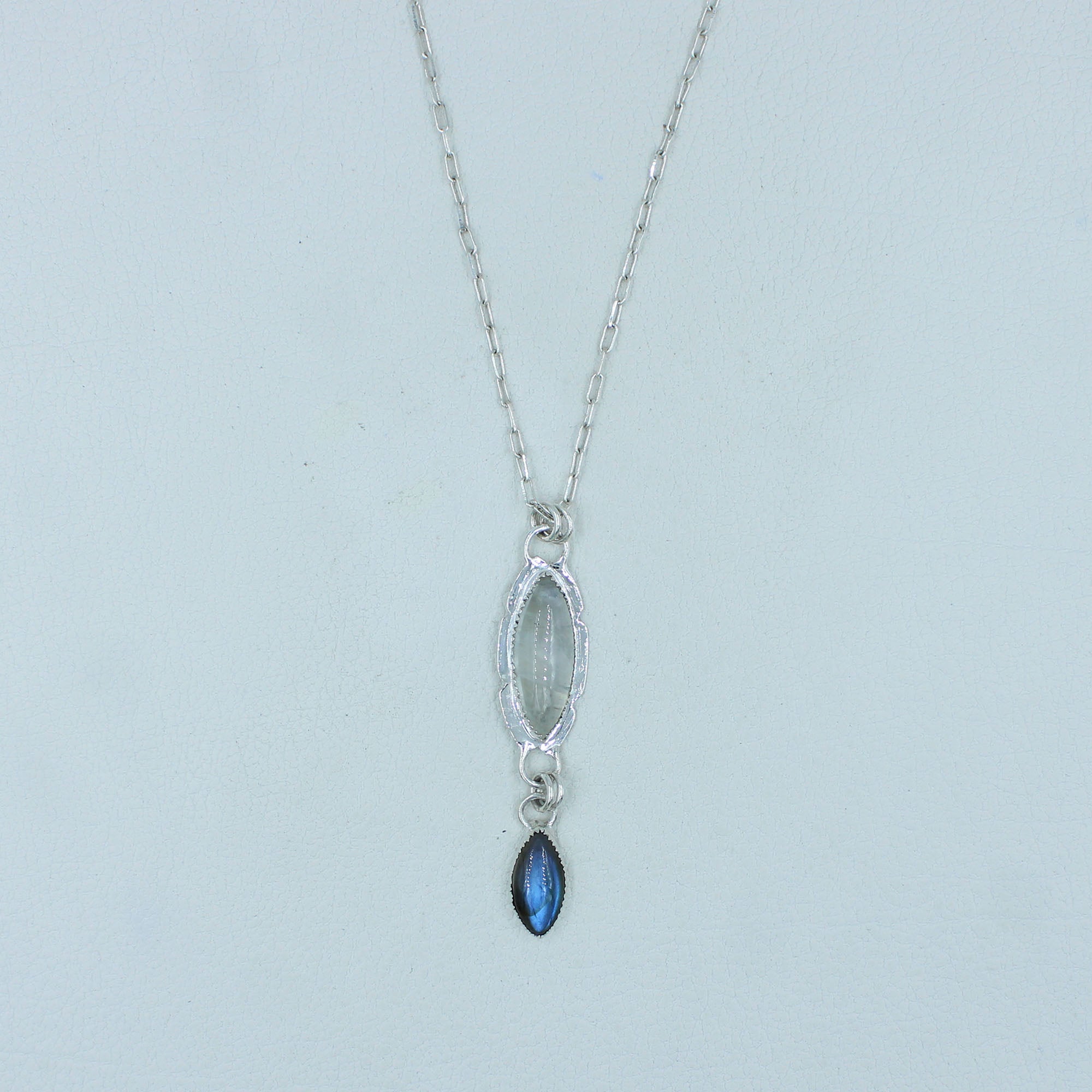 Blue Labradorite and Labradorite Sterling Silver Necklace