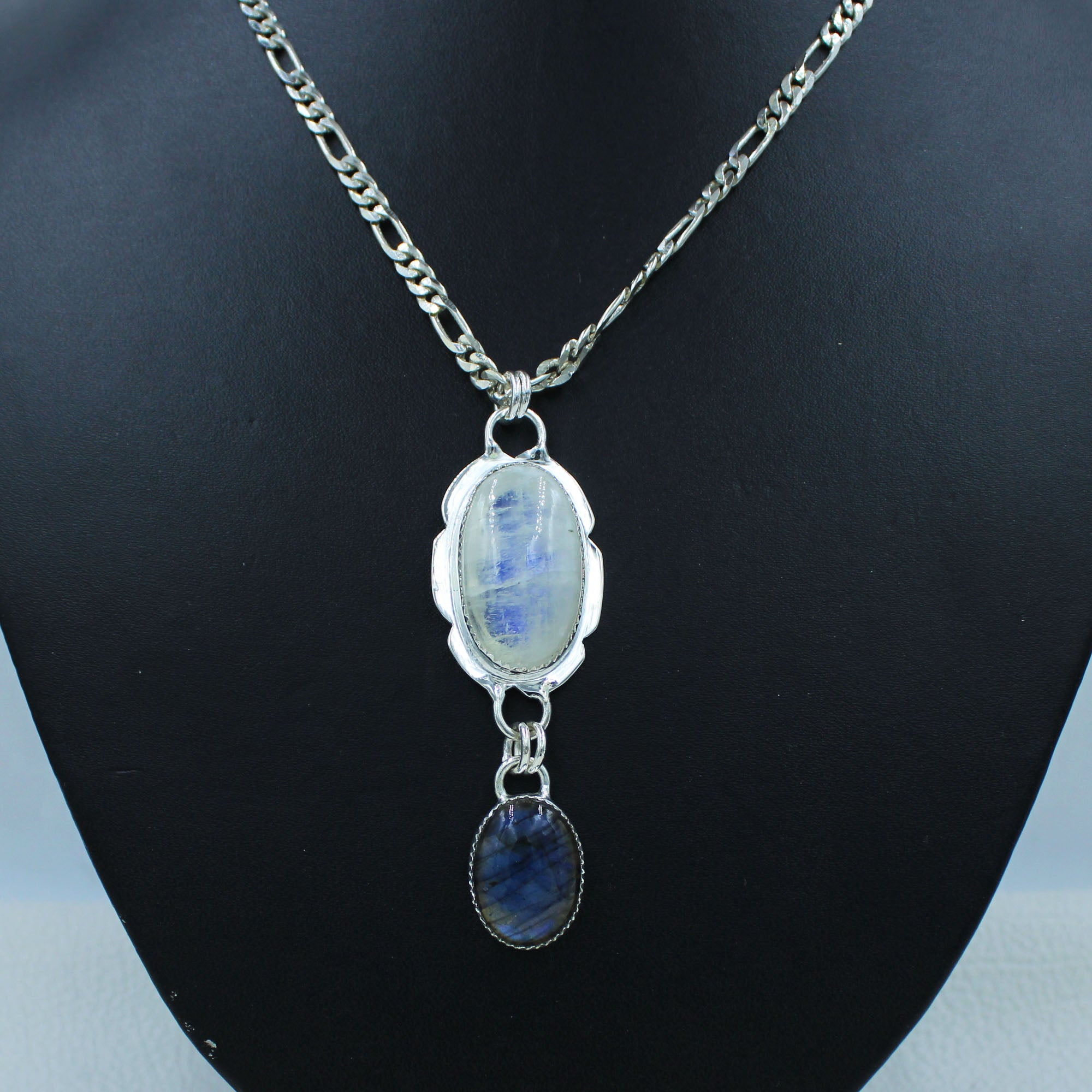 Moonstone, Labradorite Sterling Silver Chain Necklace