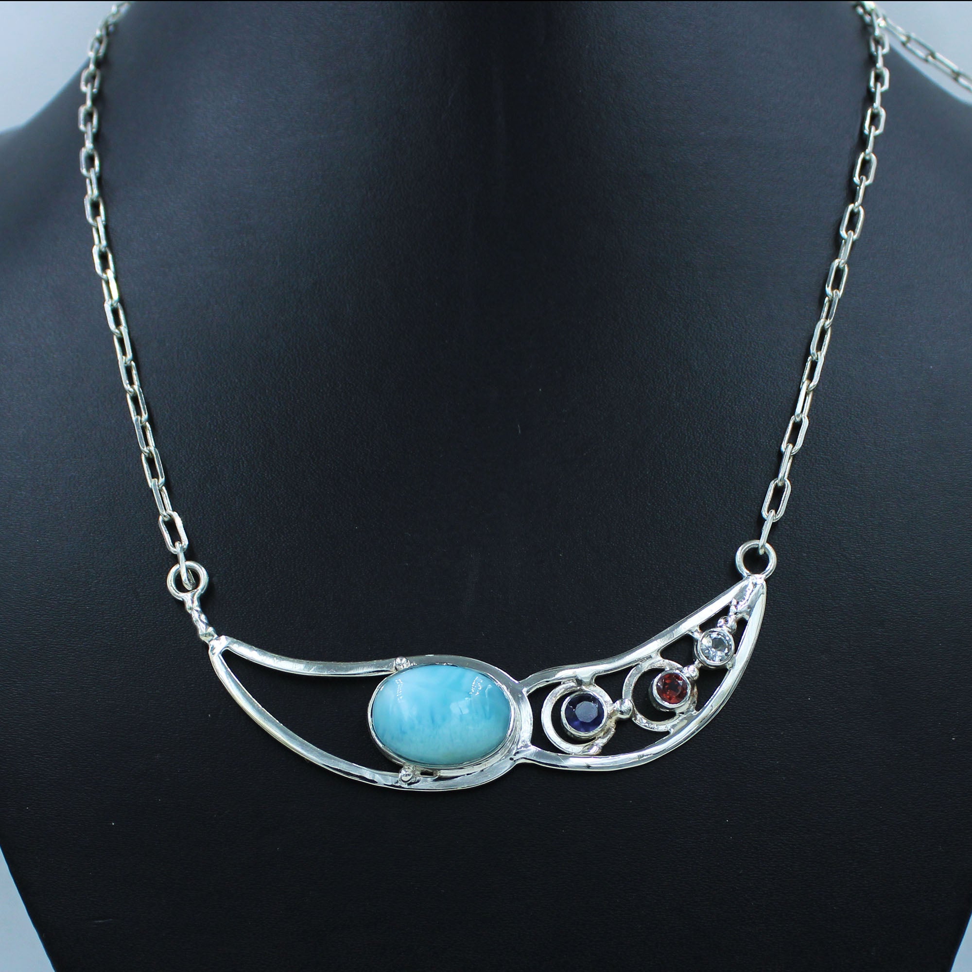 Natural Larimar Sterling Silver Women Necklace