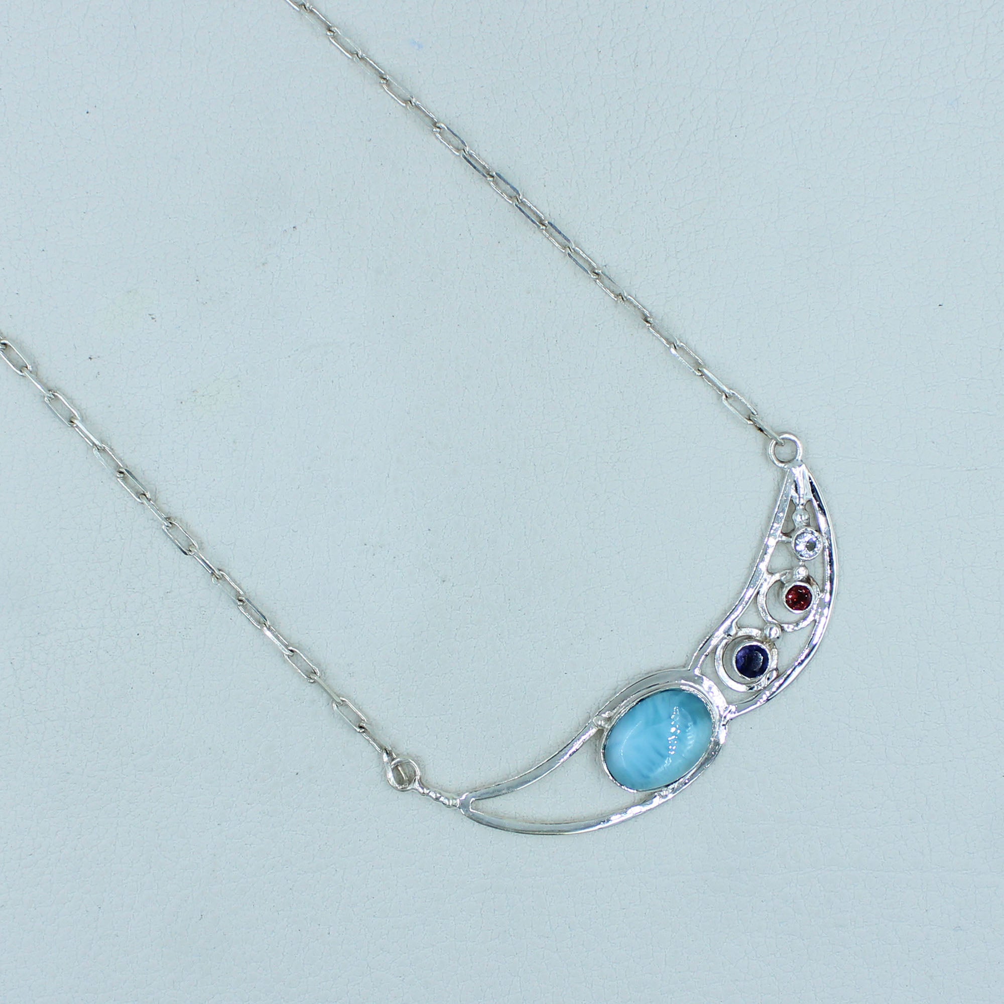 Natural Larimar Sterling Silver Women Necklace