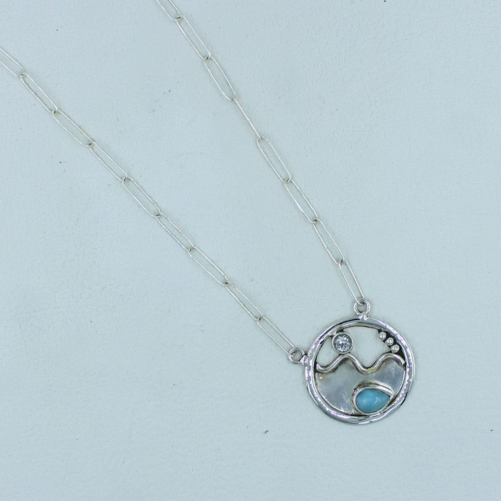 Natural Larimar Sterling Silver Necklace