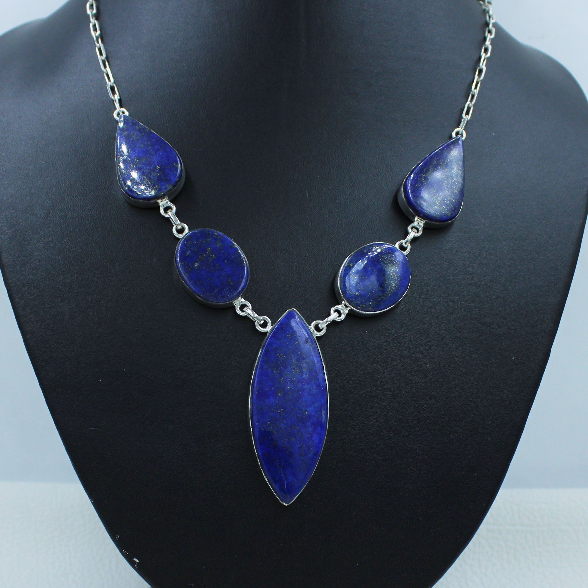 Gorgeous Lapis Lazuli Sterling Silver Chain Necklace