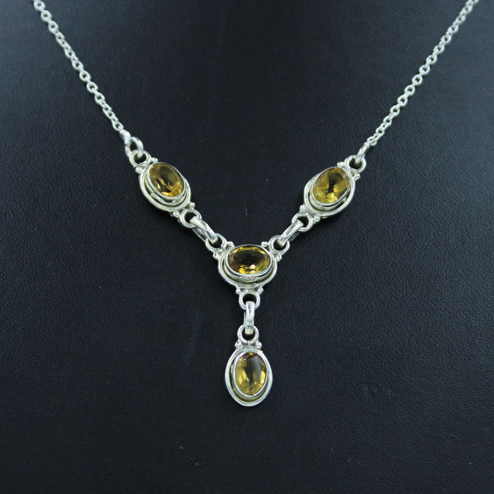 Citrine Cut Gemstone Silver Necklace