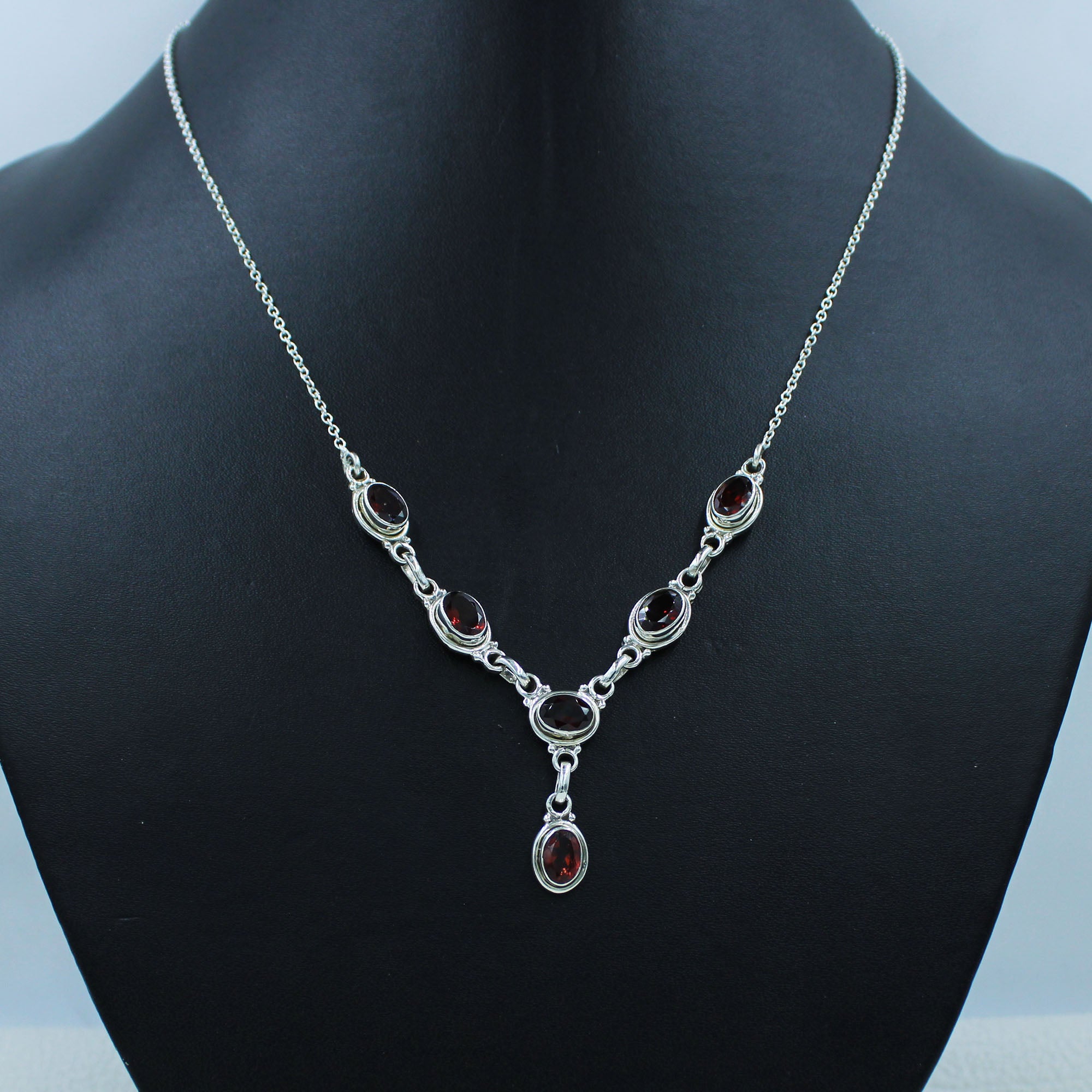 Red Garnet Sterling Silver Necklace