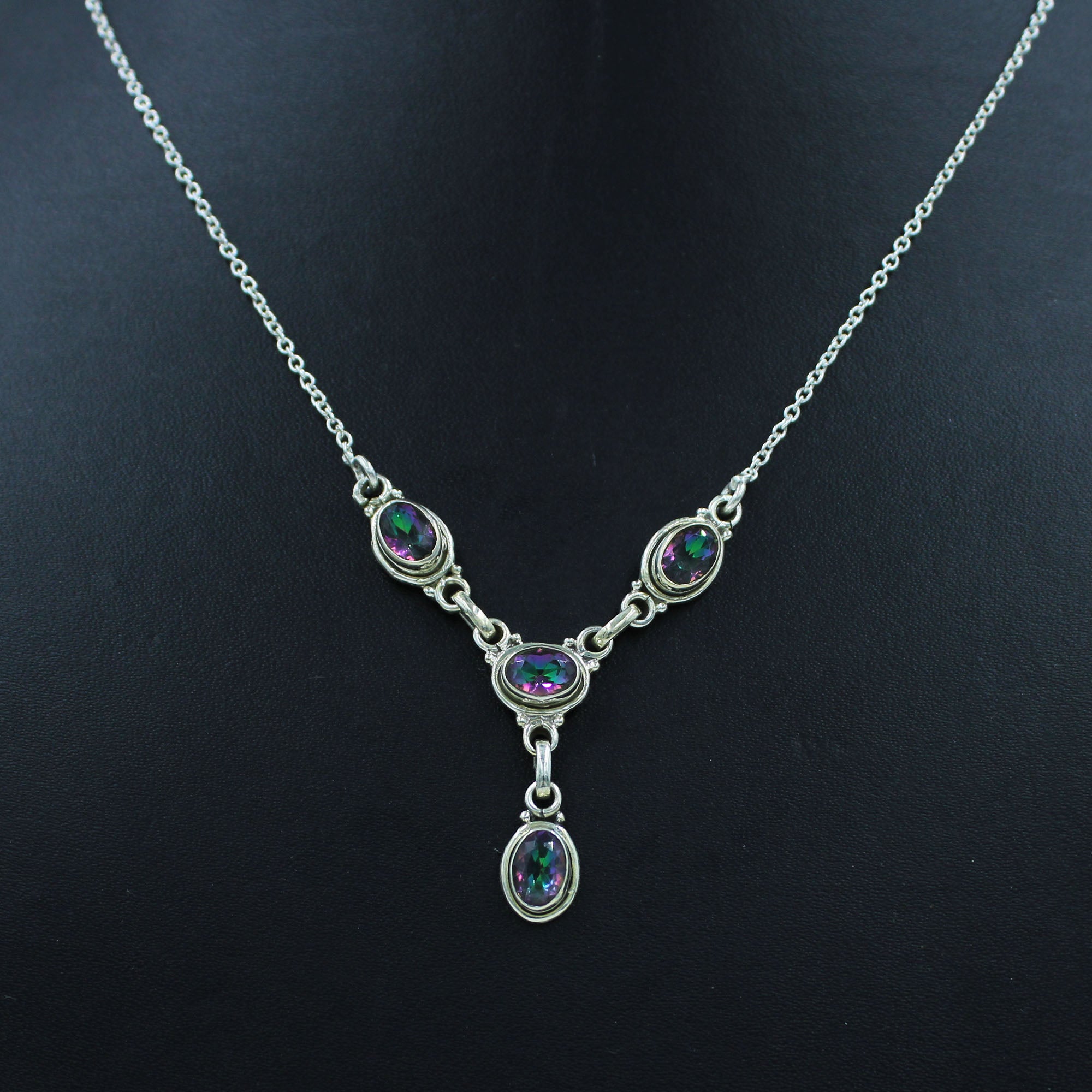 Amazing Mystic Quartz Gemstone Silver Necklace