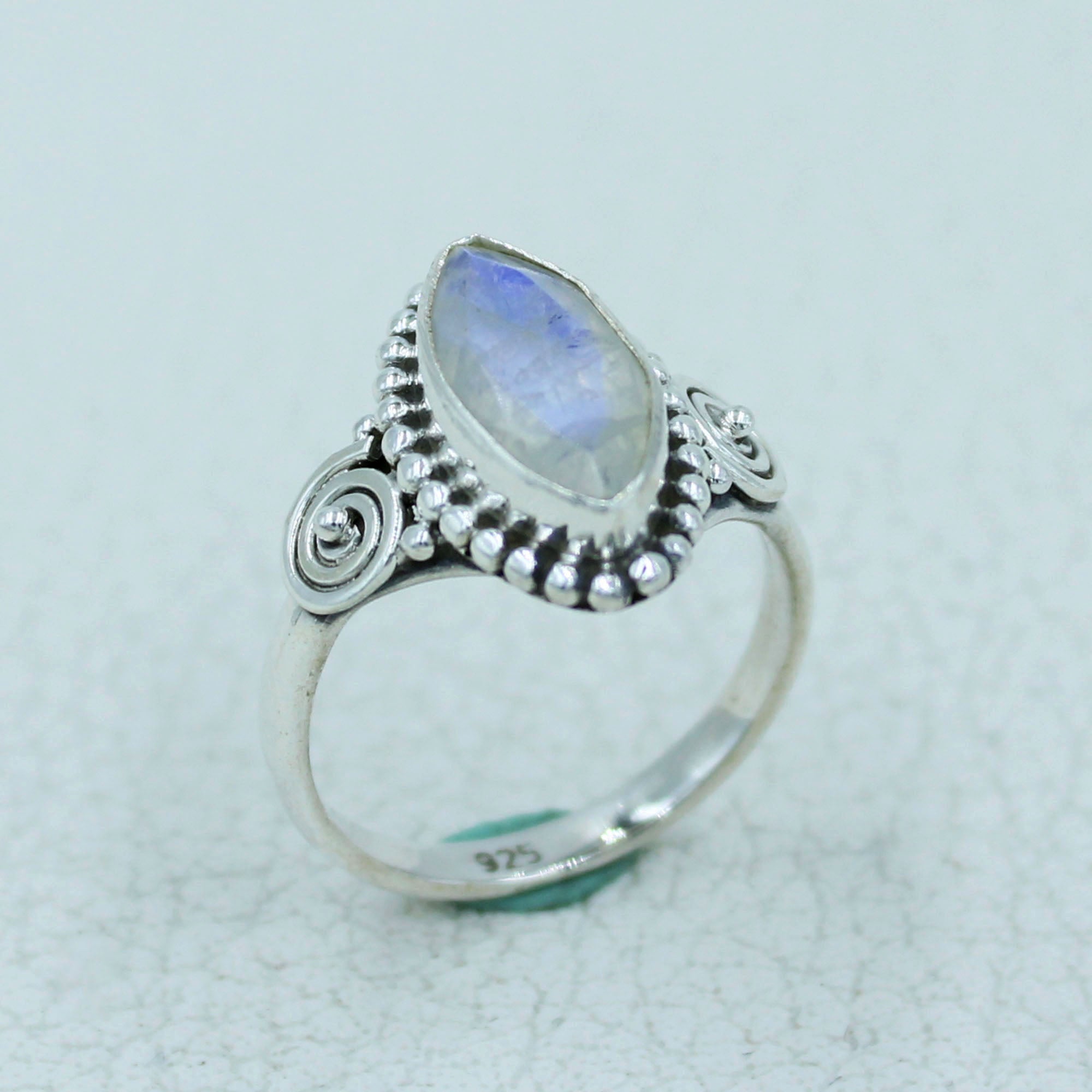 Rainbow Moonstone Sterling Silver Ring