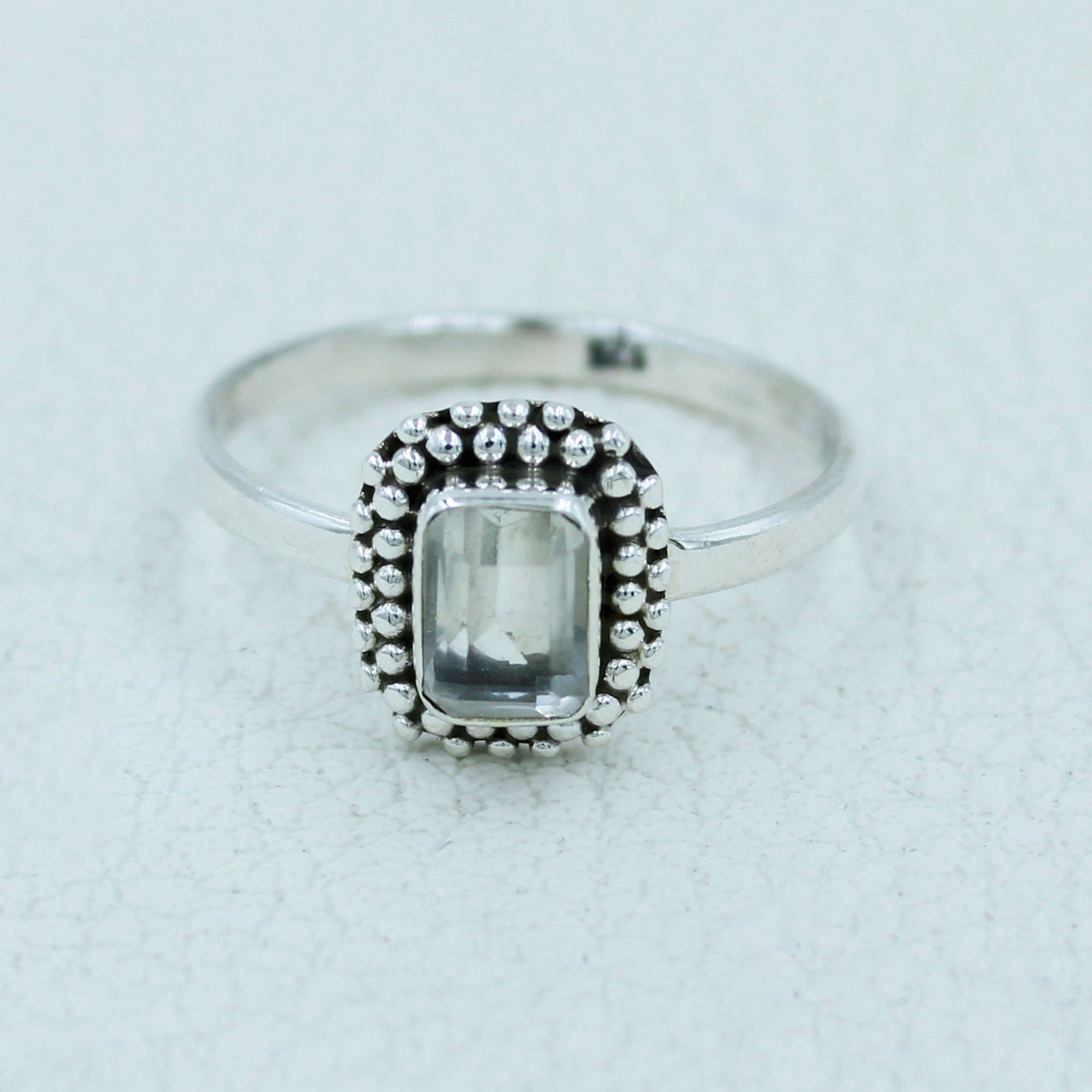 Clear Crystal Quartz 925 Silver Ring