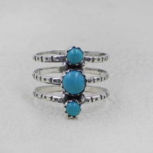 Handcrafted 925 Sterling Silver Three-Stone Turquoise Triple Band Ring
