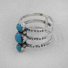 Handcrafted 925 Sterling Silver Three-Stone Turquoise Triple Band Ring