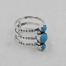 Handcrafted 925 Sterling Silver Three-Stone Turquoise Triple Band Ring