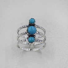 Handcrafted 925 Sterling Silver Three-Stone Turquoise Triple Band Ring