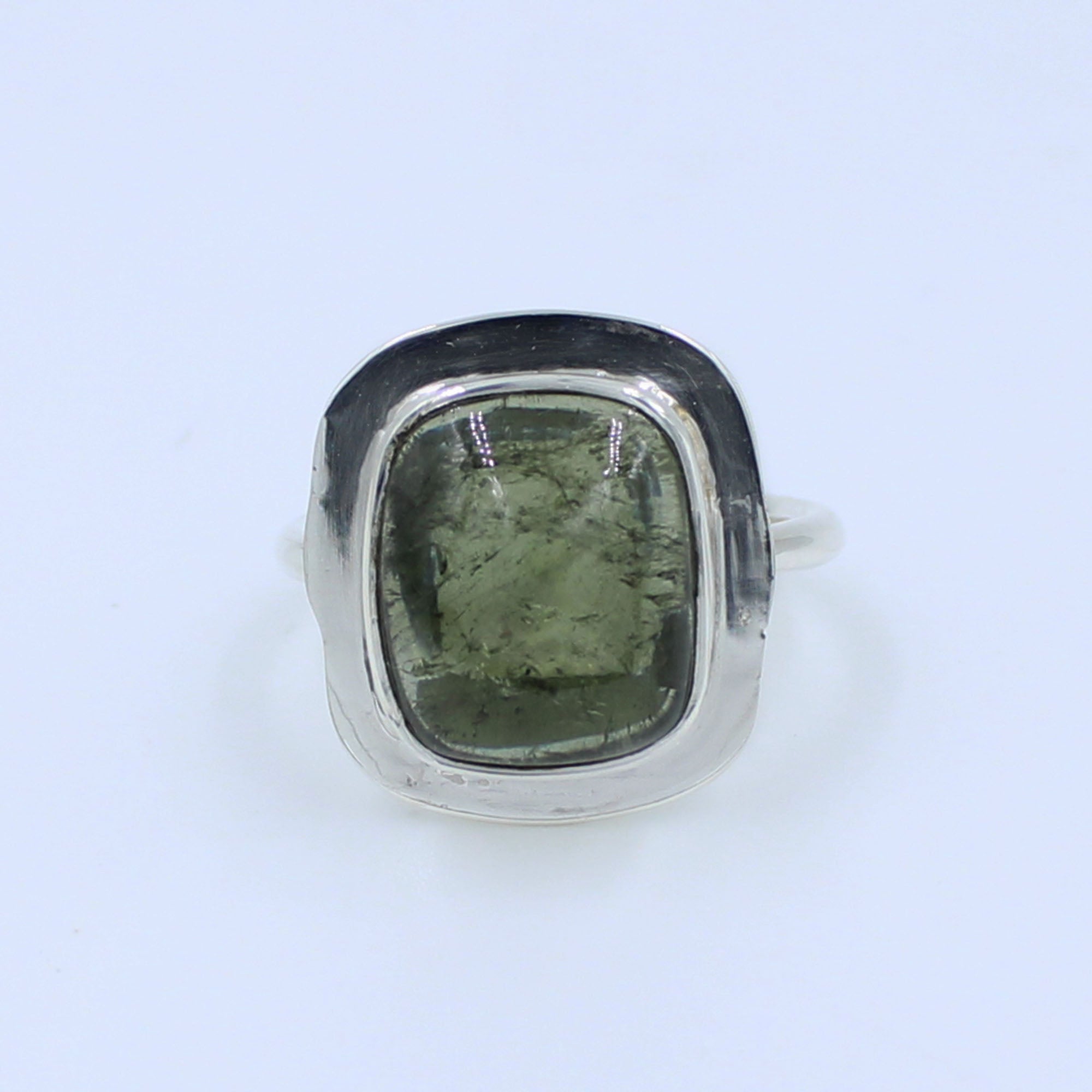 Natural Green Tourmaline 925 Sterling Silver Handmade Ring Size 9