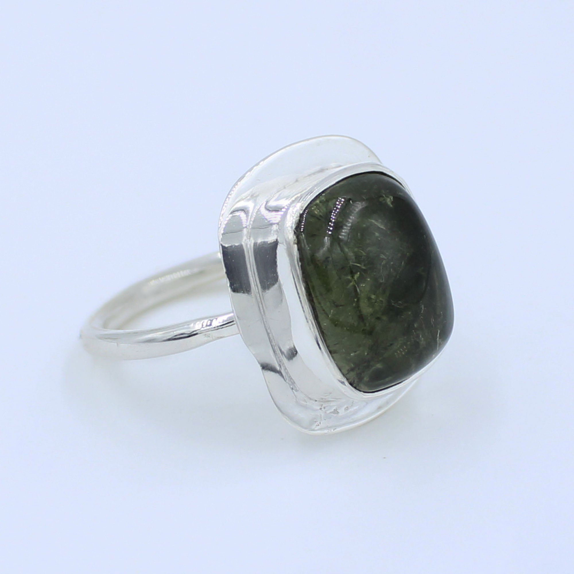 Natural Green Tourmaline 925 Sterling Silver Handmade Ring Size 9