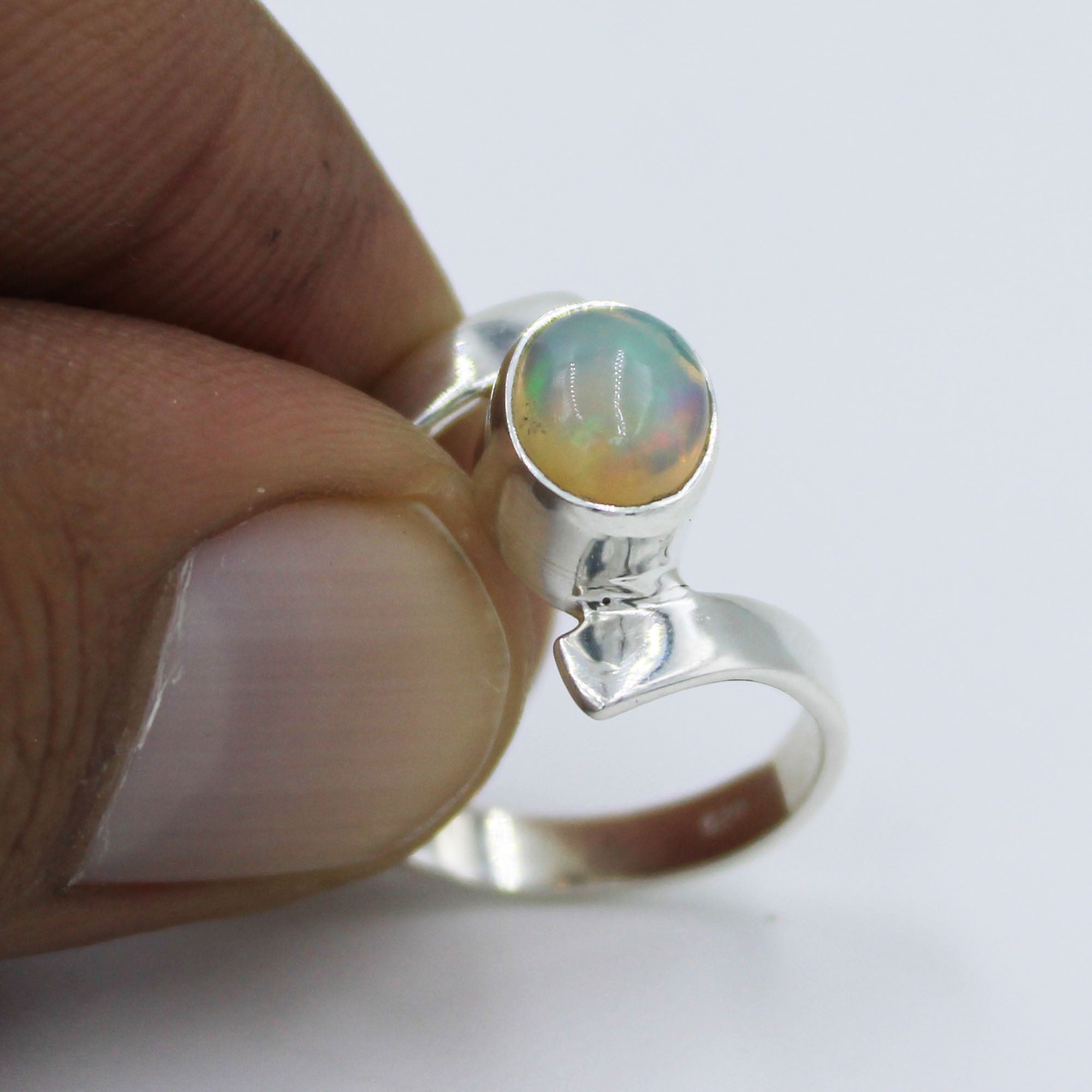 Ethiopian Opal 925 Sterling Silver Handmade Engagement Silver Ring Size 8