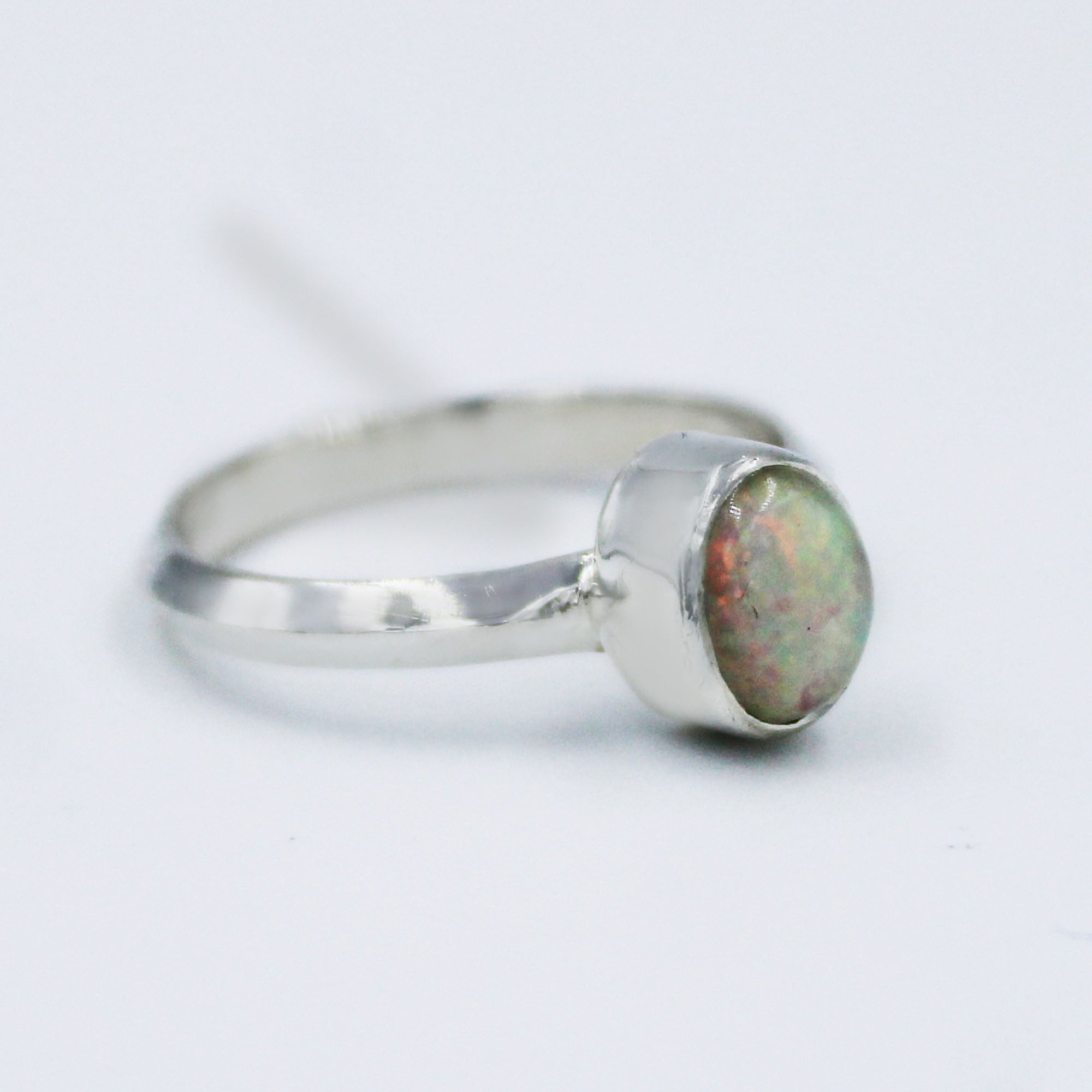 Ethiopian Opal Top Quality Stone Ring, 925 Silver Handmade Oval Shape Ring Size 8