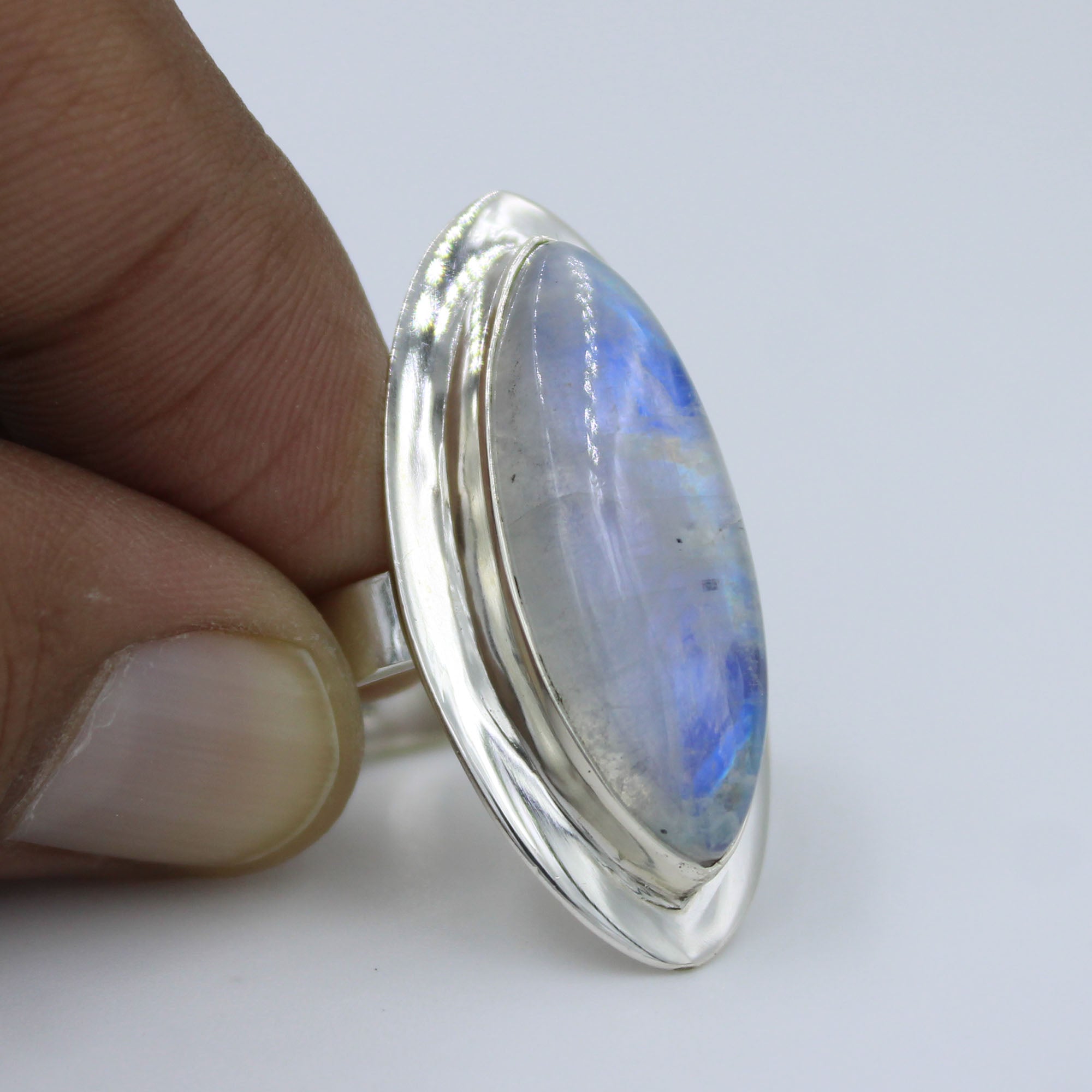 Rainbow Moonstone 925 Sterling Silver Handmade Unisex Ring Size 10