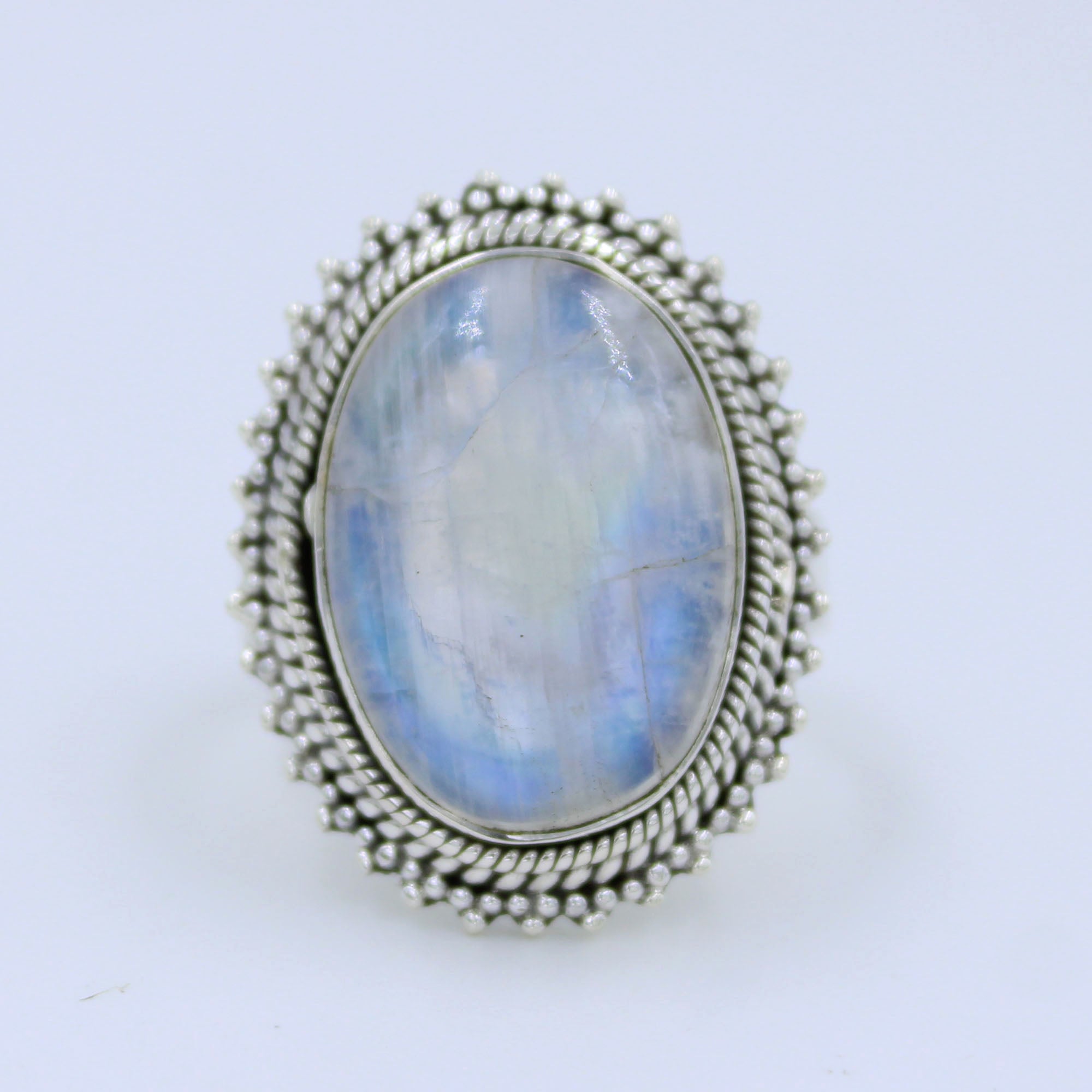 Rainbow Moonstone 925 Sterling Silver Women's Ring Size 10