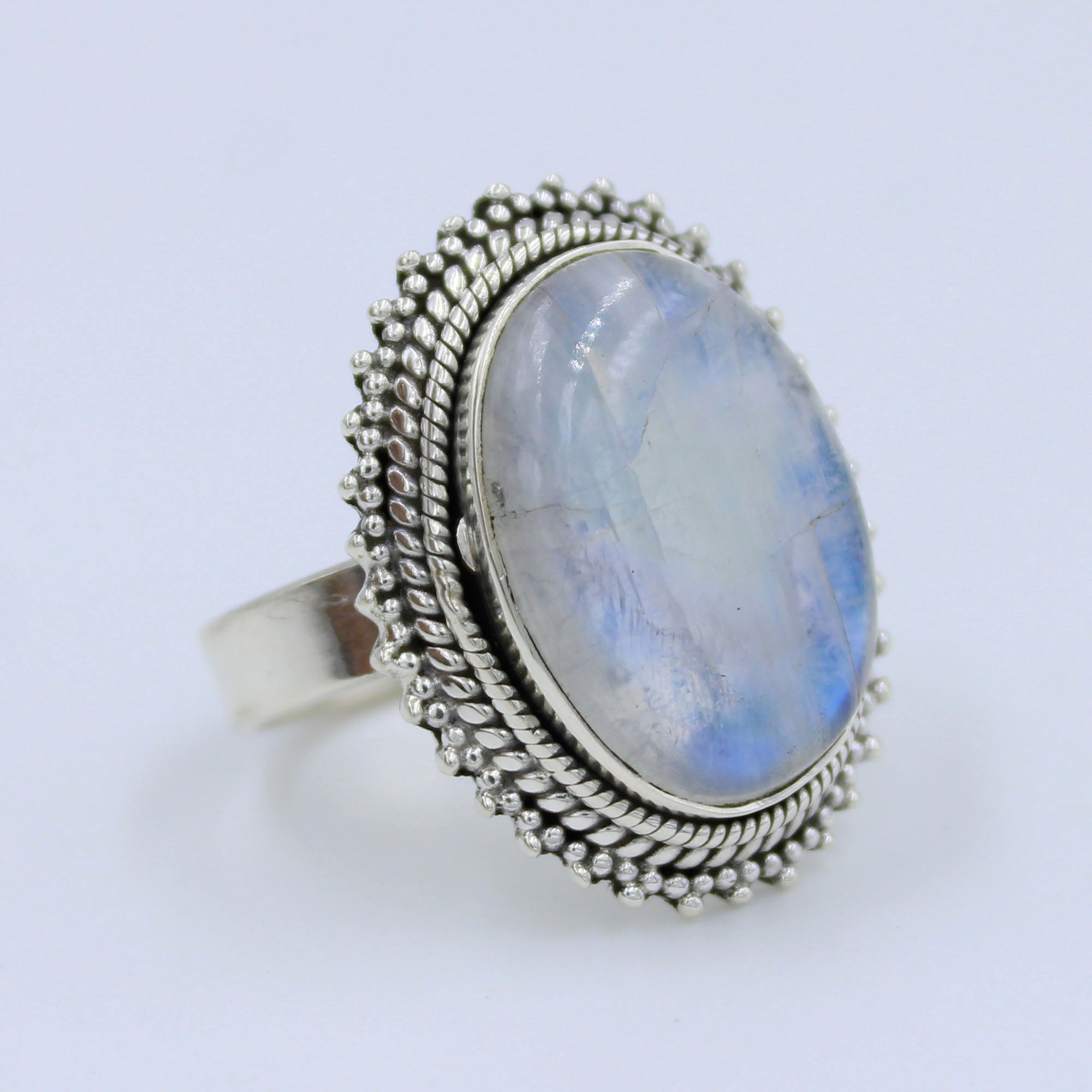 Rainbow Moonstone 925 Sterling Silver Women's Ring Size 10