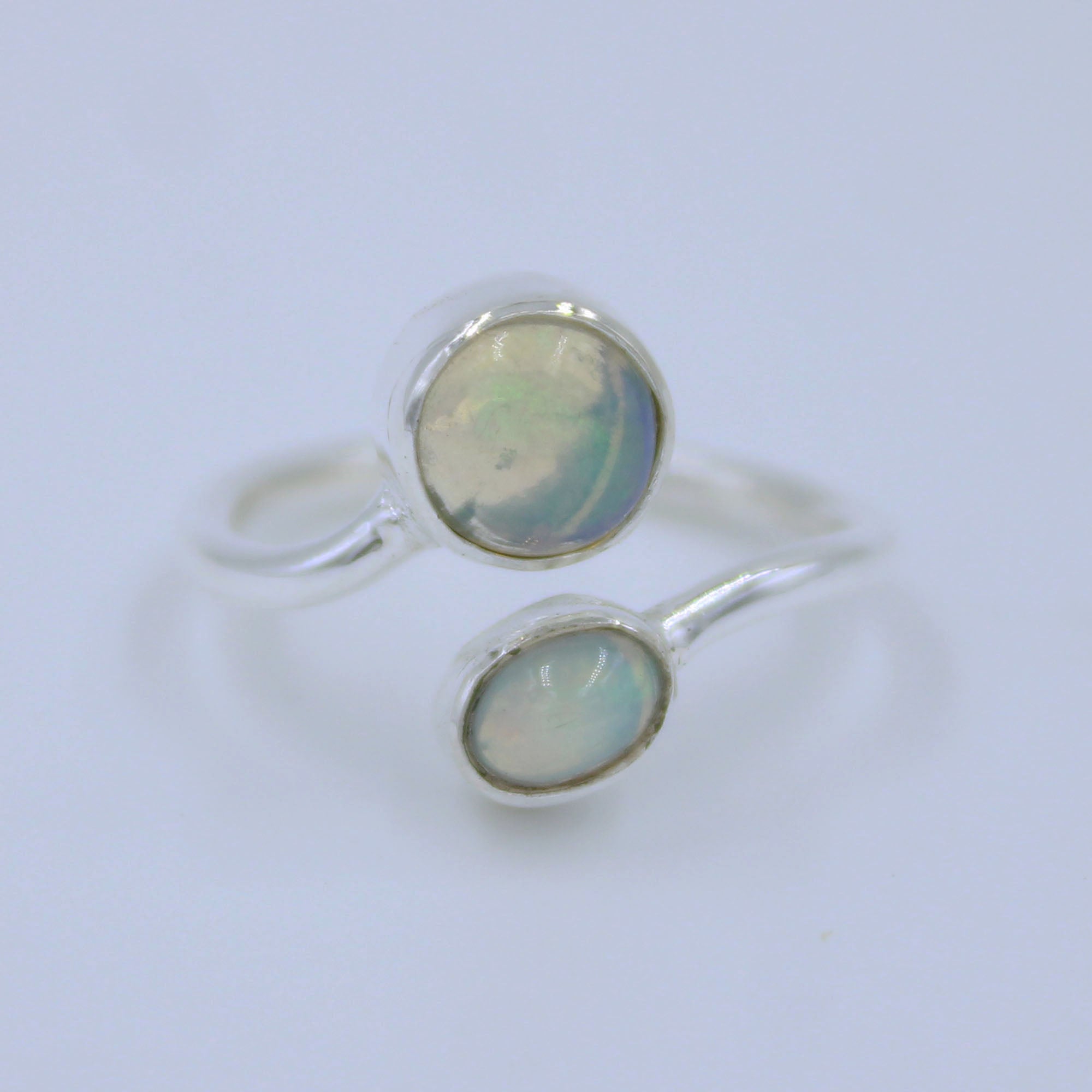 Ethiopian Opal 925 Sterling Silver Handmade Bypass Ring Size 8