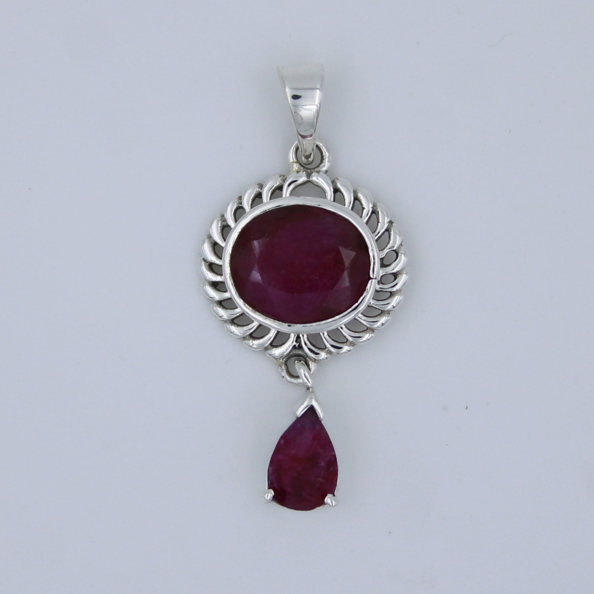 Natural Ruby Gemstone 925 Sterling Silver Pendant
