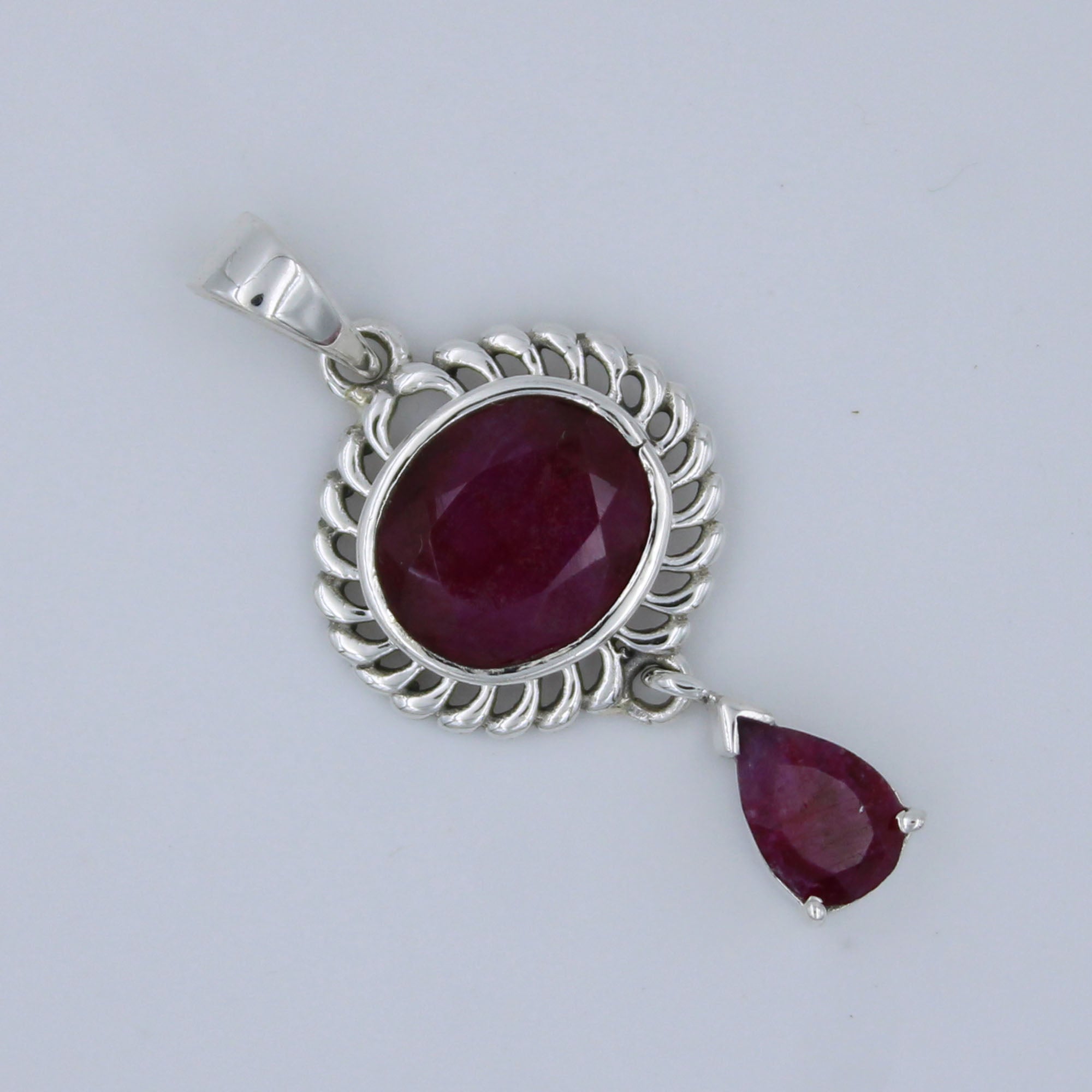 Natural Ruby Gemstone 925 Sterling Silver Pendant