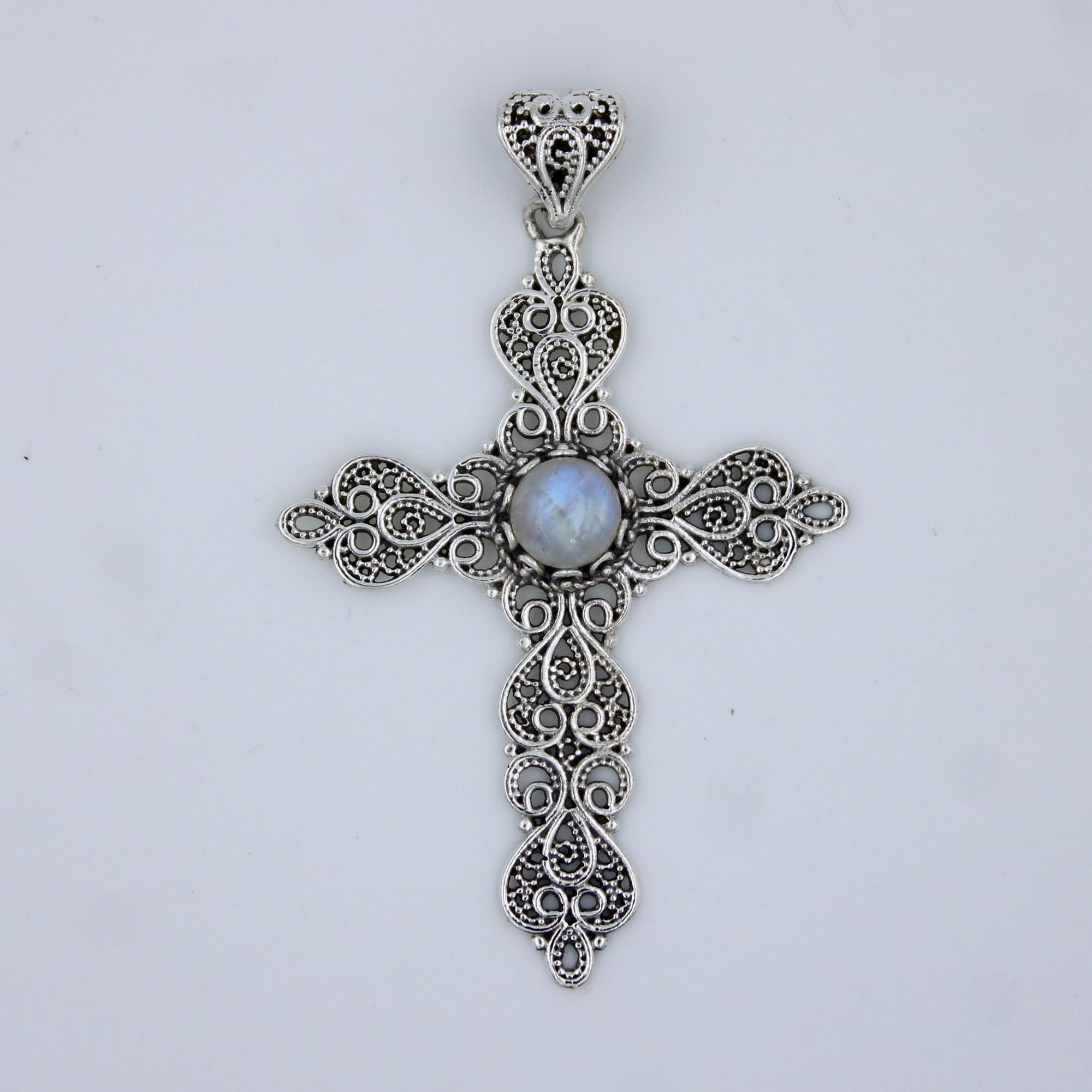 Natural Rainbow Moonstone Holy Cross Pendant 925 Sterling Silver Jewelry Christmas Gift