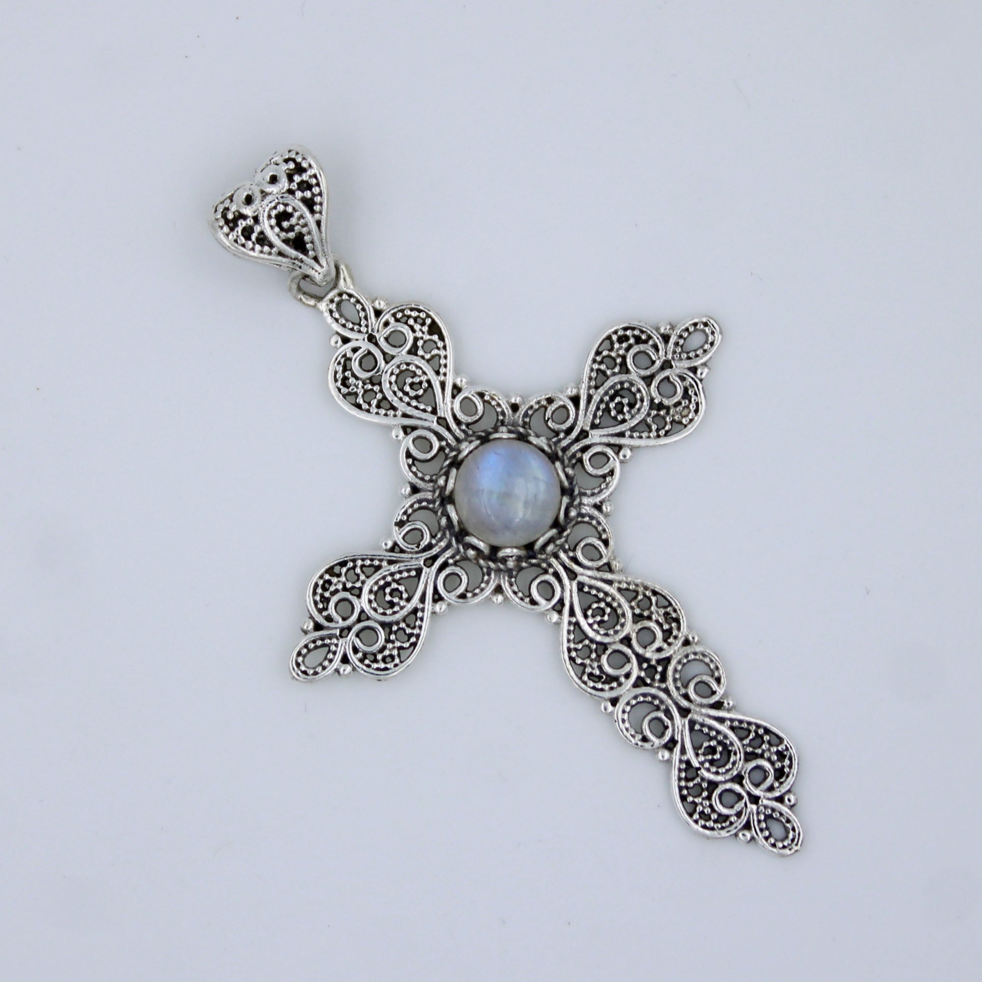 Natural Rainbow Moonstone Holy Cross Pendant 925 Sterling Silver Jewelry Christmas Gift