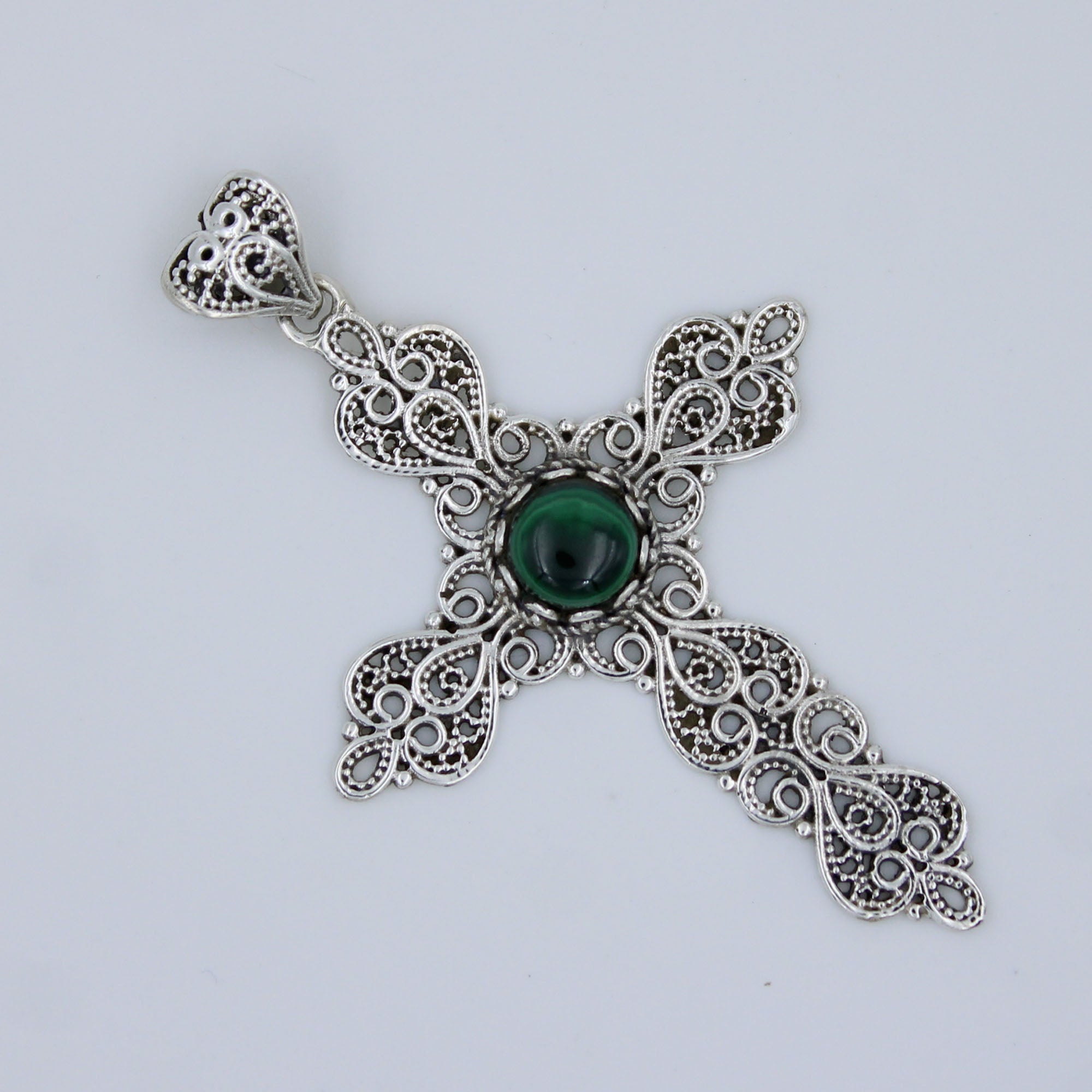 Natural Malachite Holy Cross Pendant 925 Sterling Silver Jewelry Christmas Gift