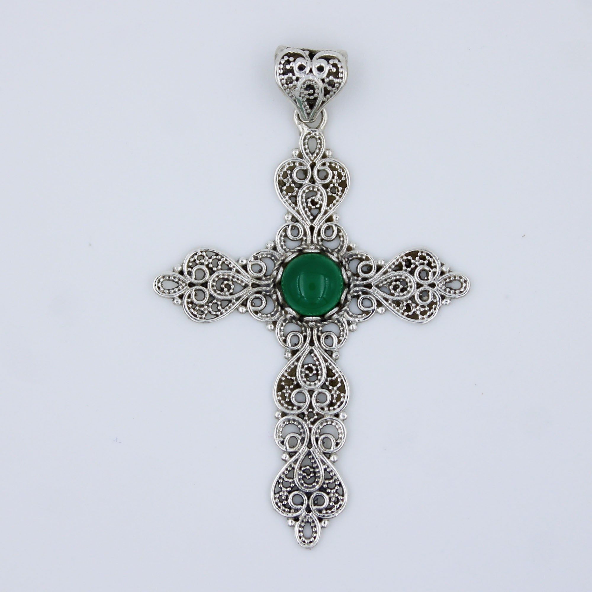 Natural Green Onyx Holy Cross Pendant 925 Sterling Silver Jewelry Christmas Gift