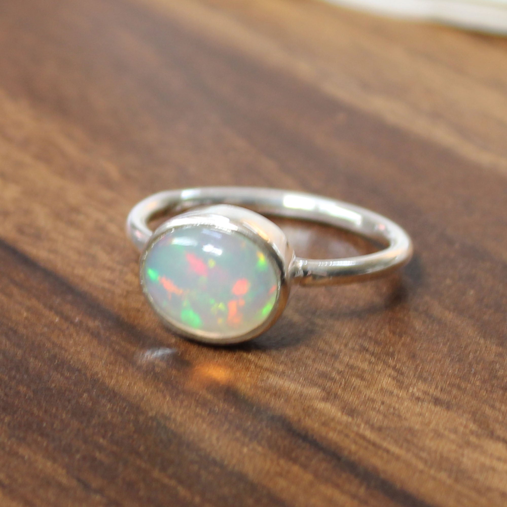 925 Sterling Silver Ethiopian Opal Silver jewelry tiny band Ring Size 9