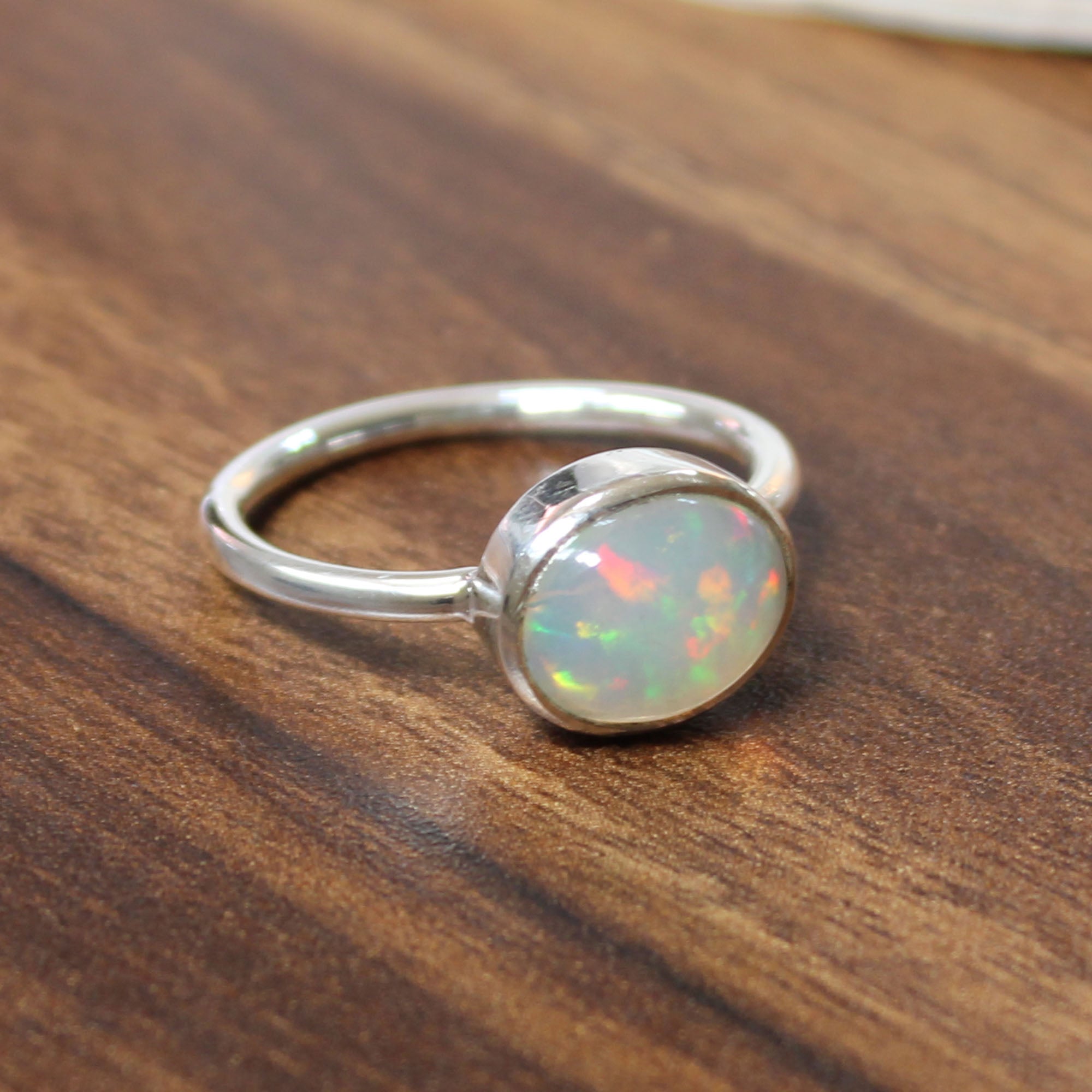 925 Sterling Silver Ethiopian Opal Silver jewelry tiny band Ring Size 9