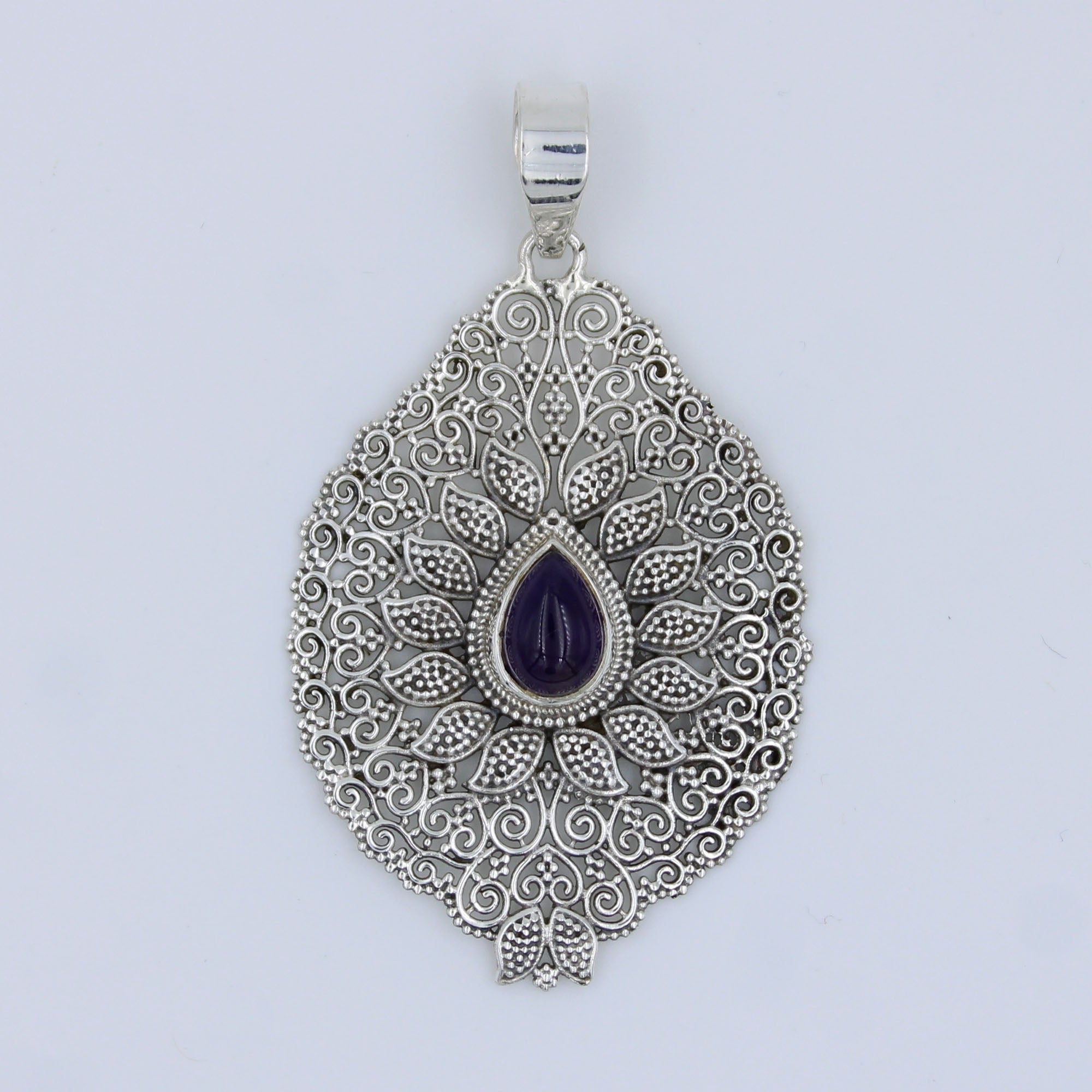 Traditional Indian Designer Amethyst Sterling Silver Pendant